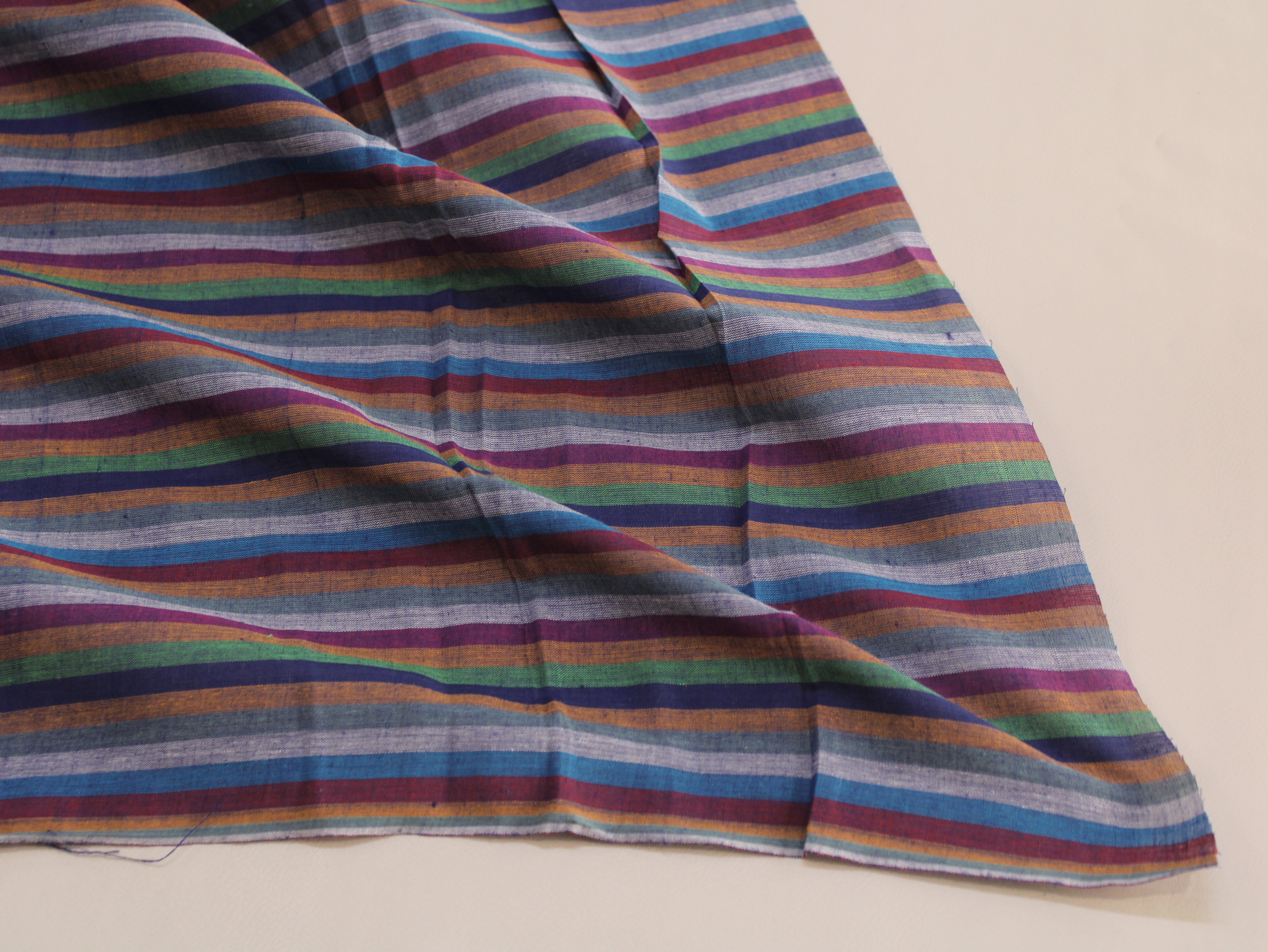 Pure Cotton Yarn-Dyed Handloom Multicolour Stripe Fabric — Indigo Twilight