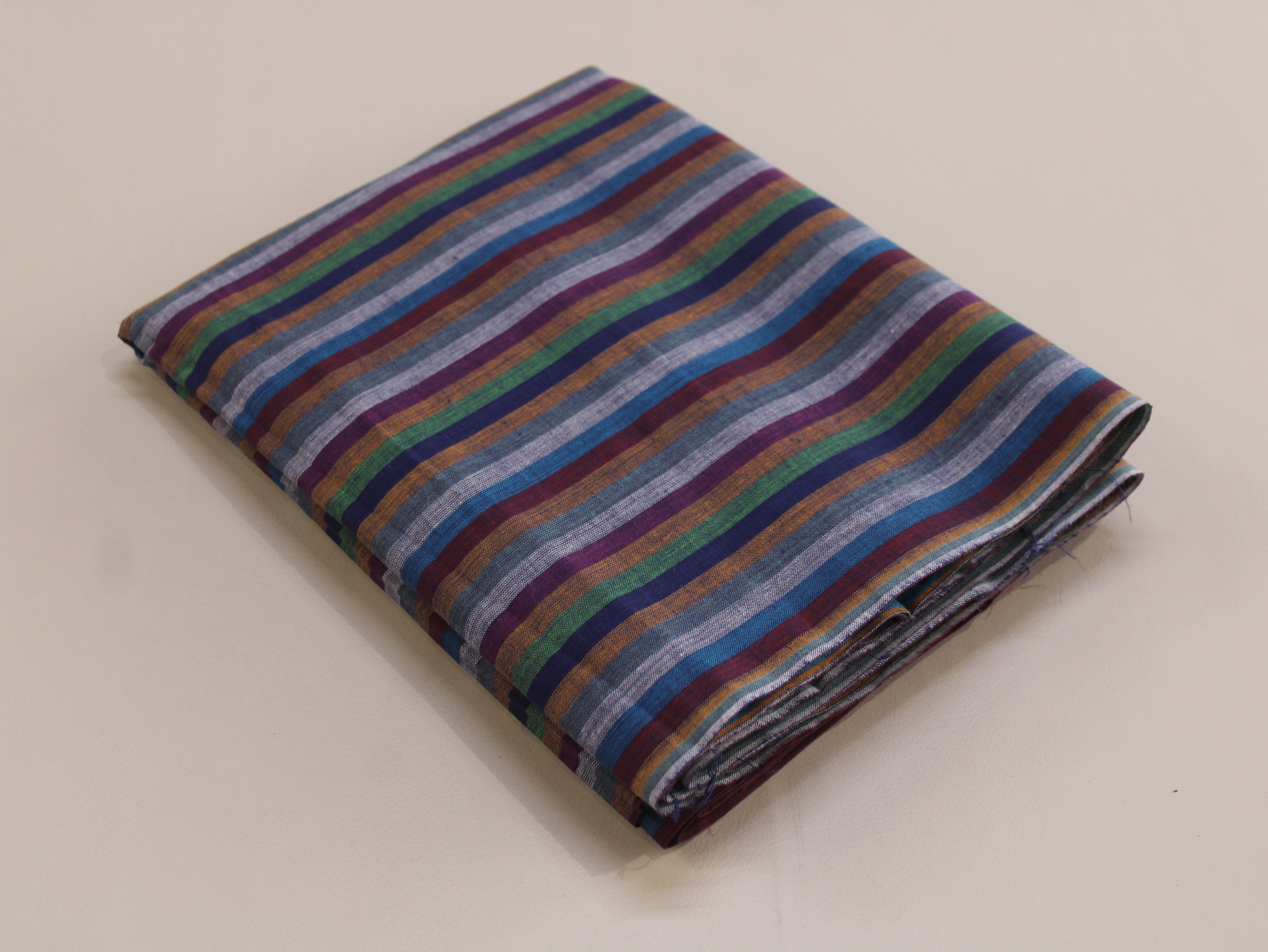 Pure Cotton Yarn-Dyed Handloom Multicolour Stripe Fabric — Indigo Twilight