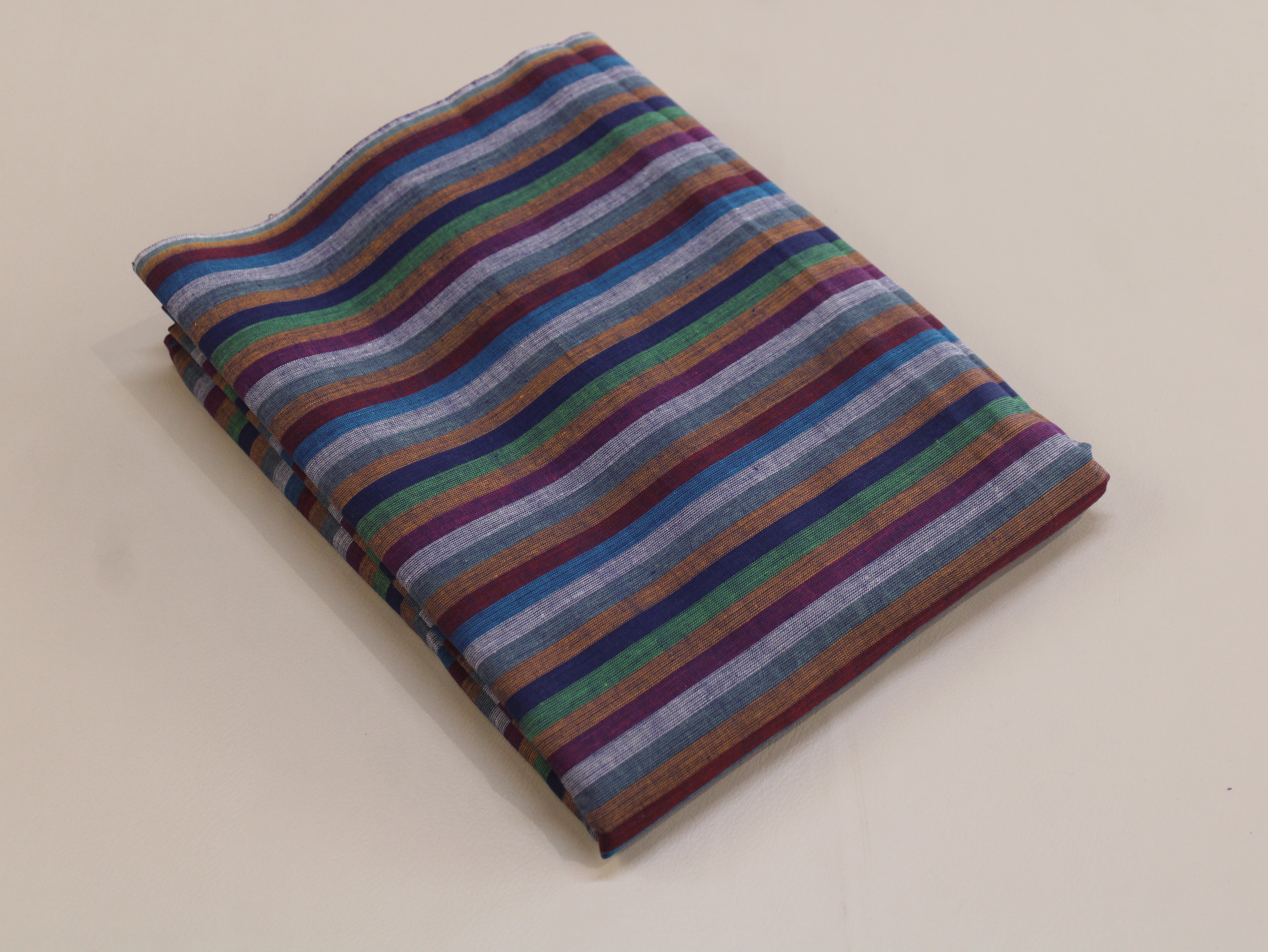 Pure Cotton Yarn-Dyed Handloom Multicolour Stripe Fabric — Indigo Twilight