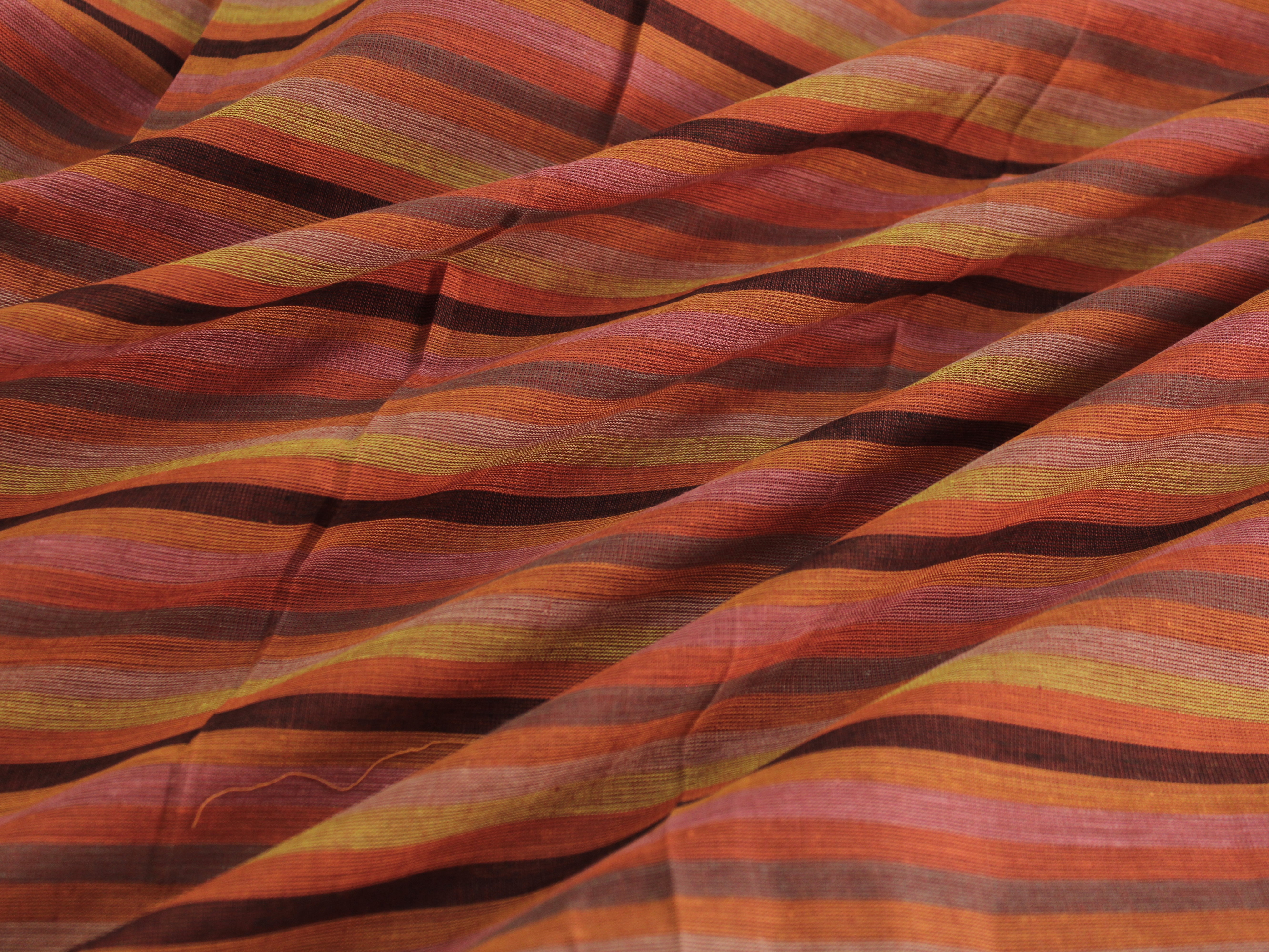 Pure Cotton Yarn-Dyed Handloom Multicolour Stripe Fabric — Terracotta Spice