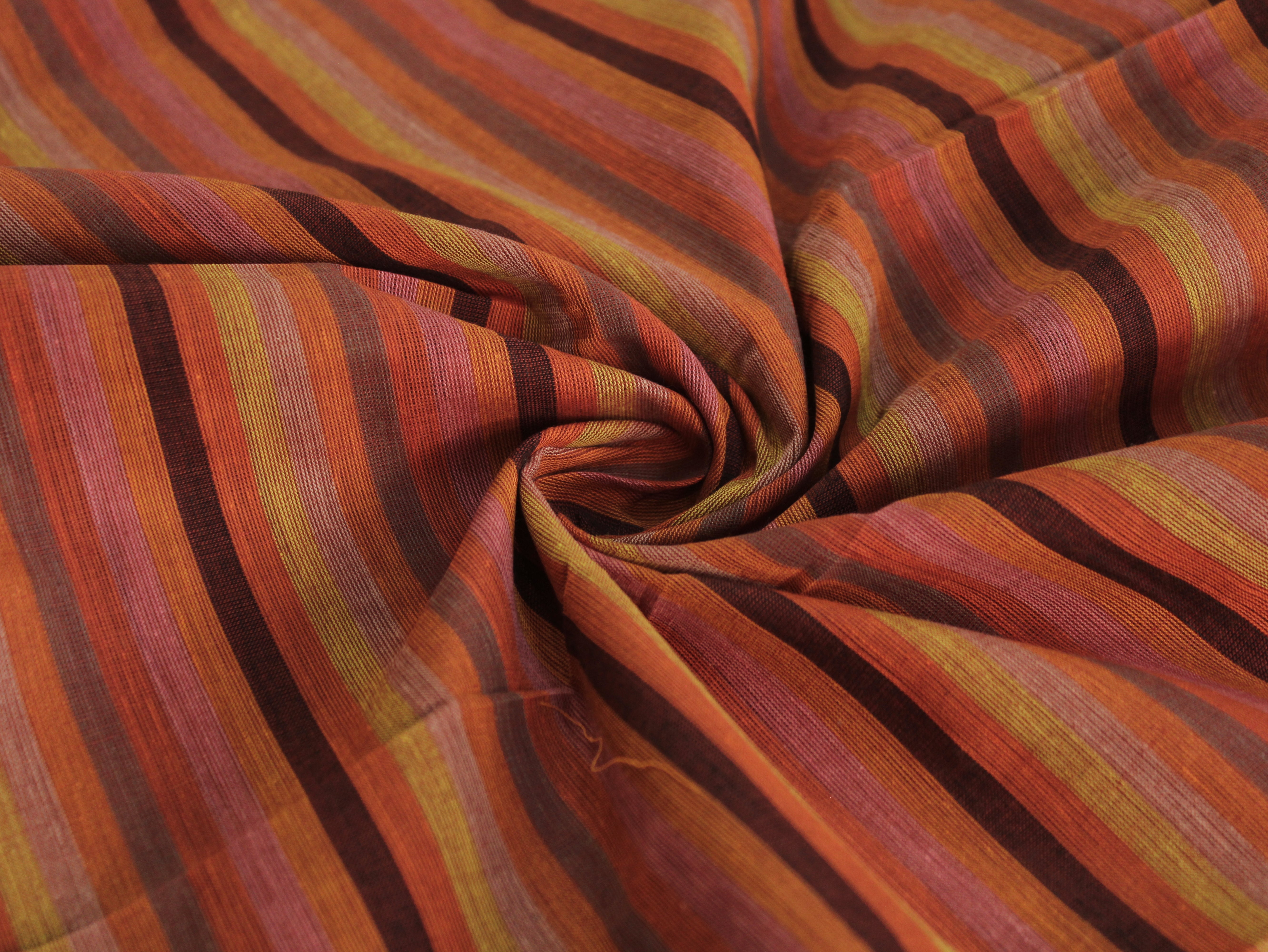 Pure Cotton Yarn-Dyed Handloom Multicolour Stripe Fabric — Terracotta Spice