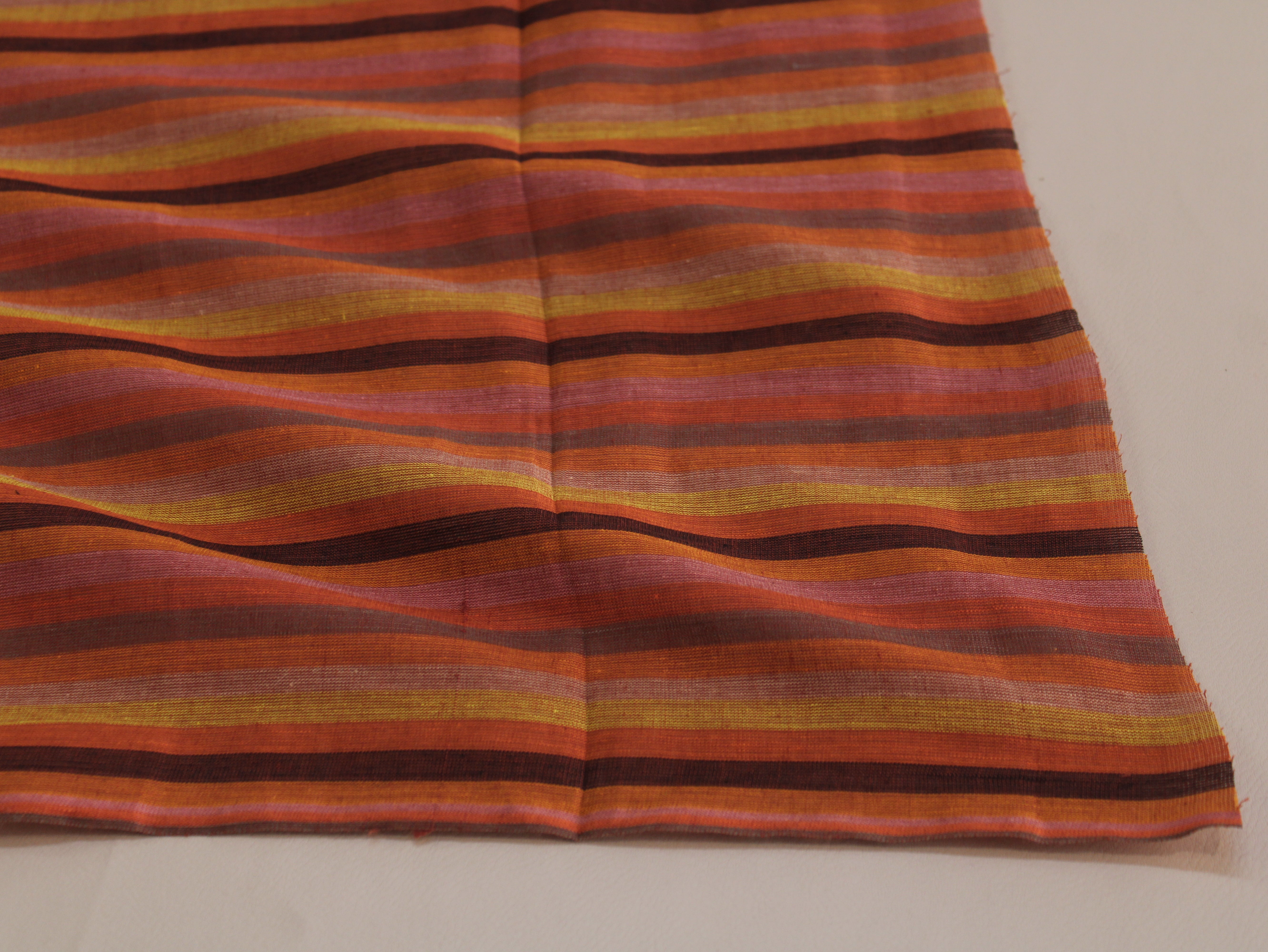 Pure Cotton Yarn-Dyed Handloom Multicolour Stripe Fabric — Terracotta Spice