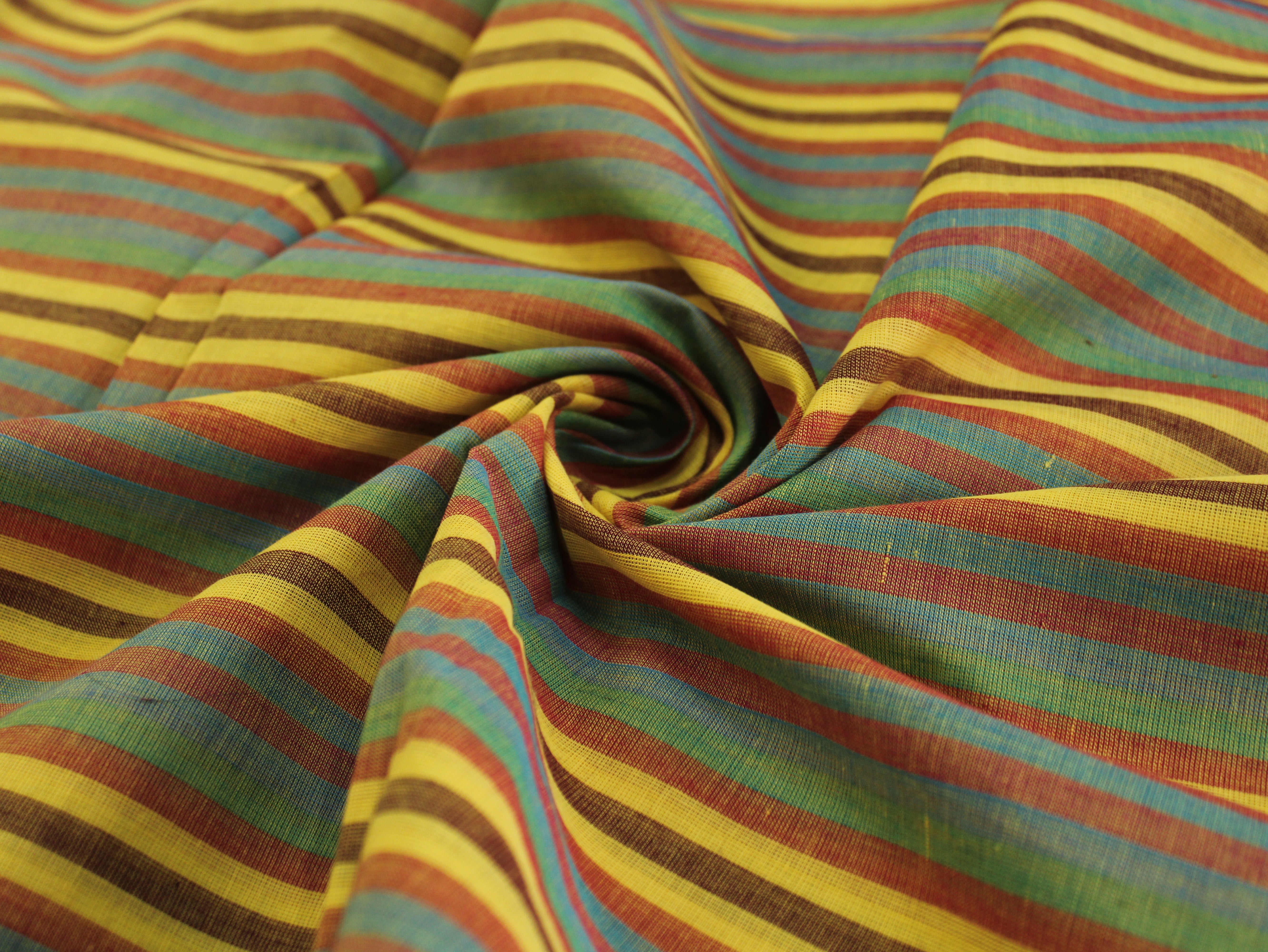 Pure Cotton Yarn-Dyed Handloom Multicolour Stripe Fabric — Golden Earth