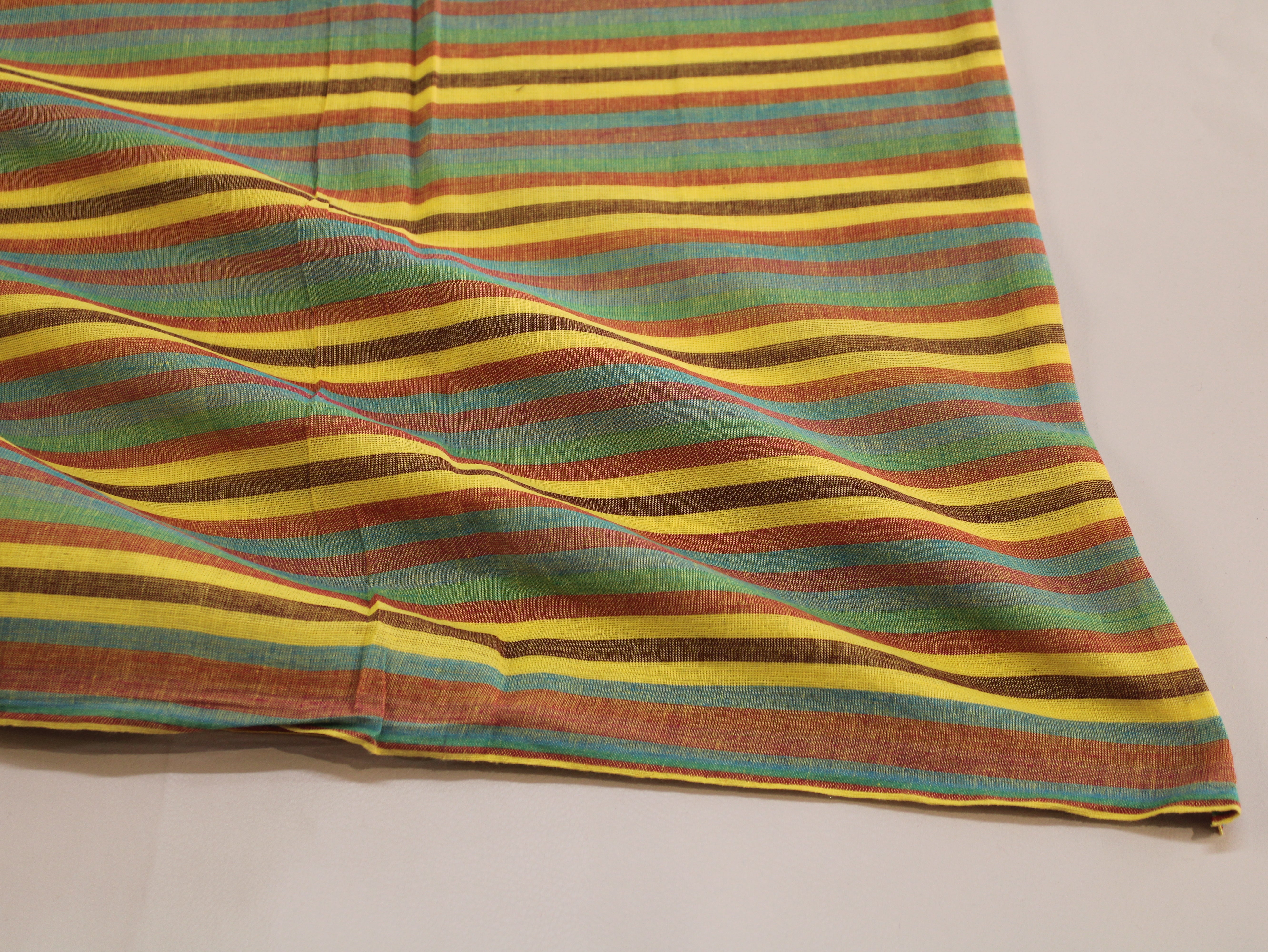 Pure Cotton Yarn-Dyed Handloom Multicolour Stripe Fabric — Golden Earth