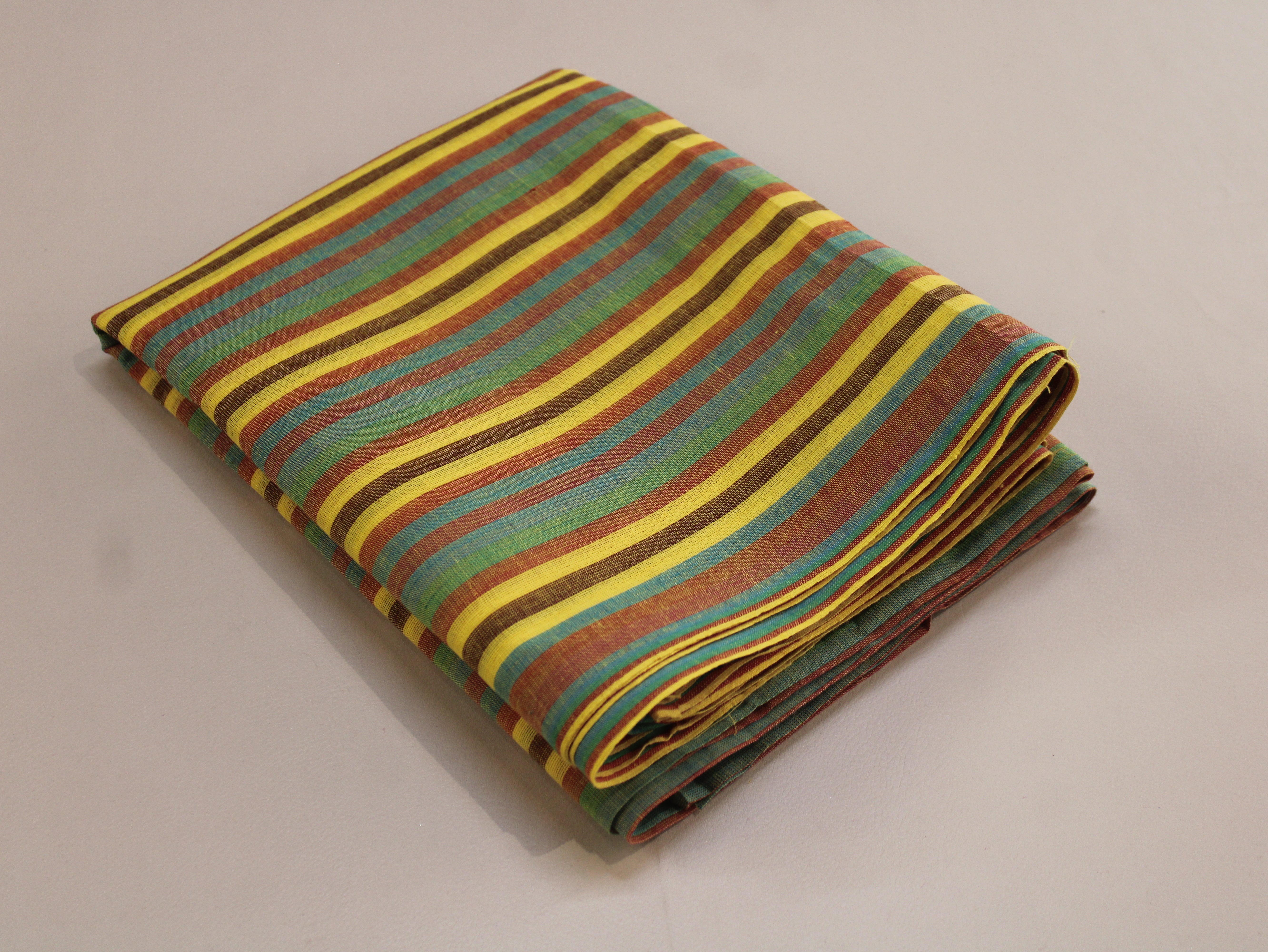 Pure Cotton Yarn-Dyed Handloom Multicolour Stripe Fabric — Golden Earth