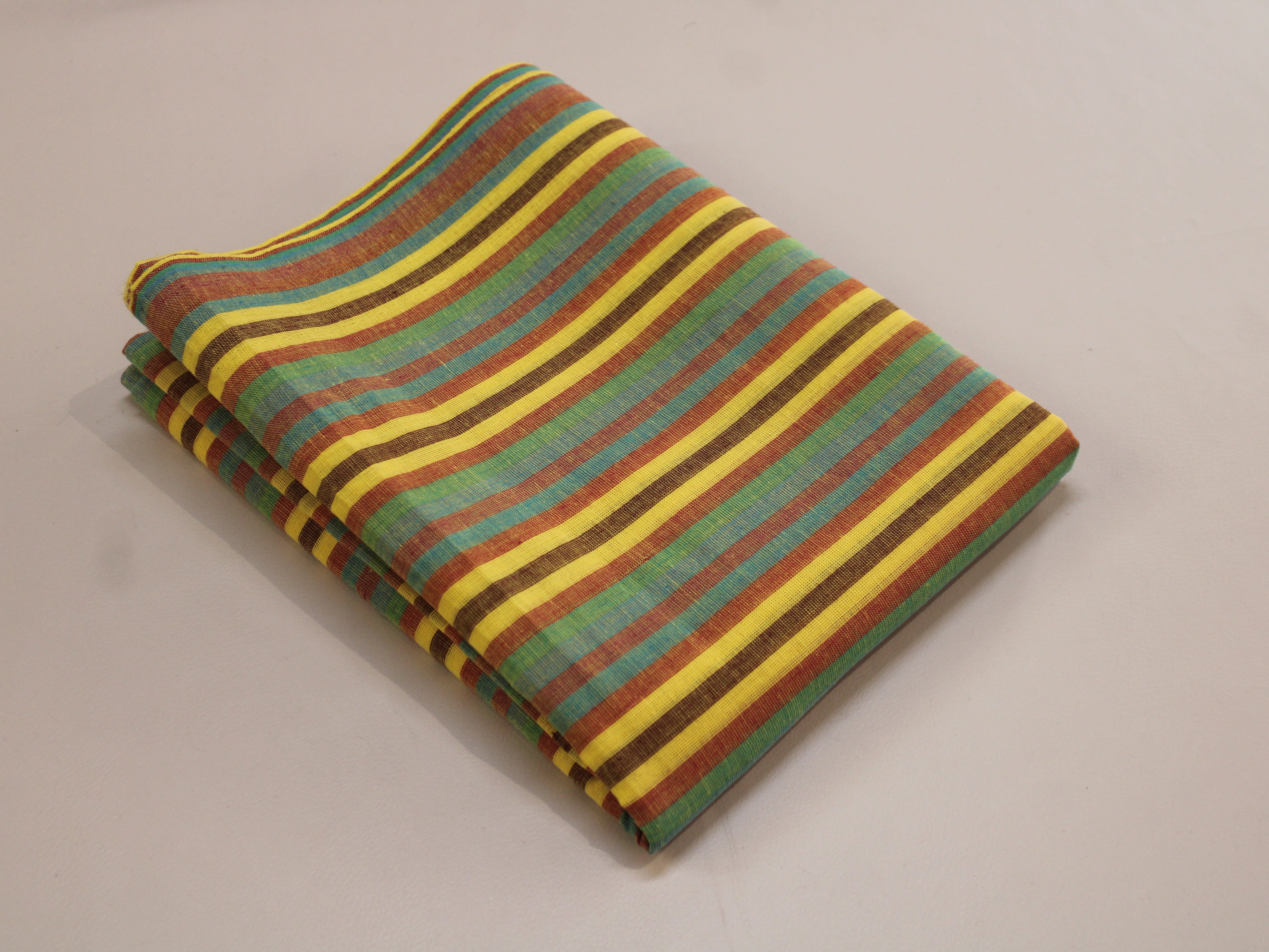 Pure Cotton Yarn-Dyed Handloom Multicolour Stripe Fabric — Golden Earth