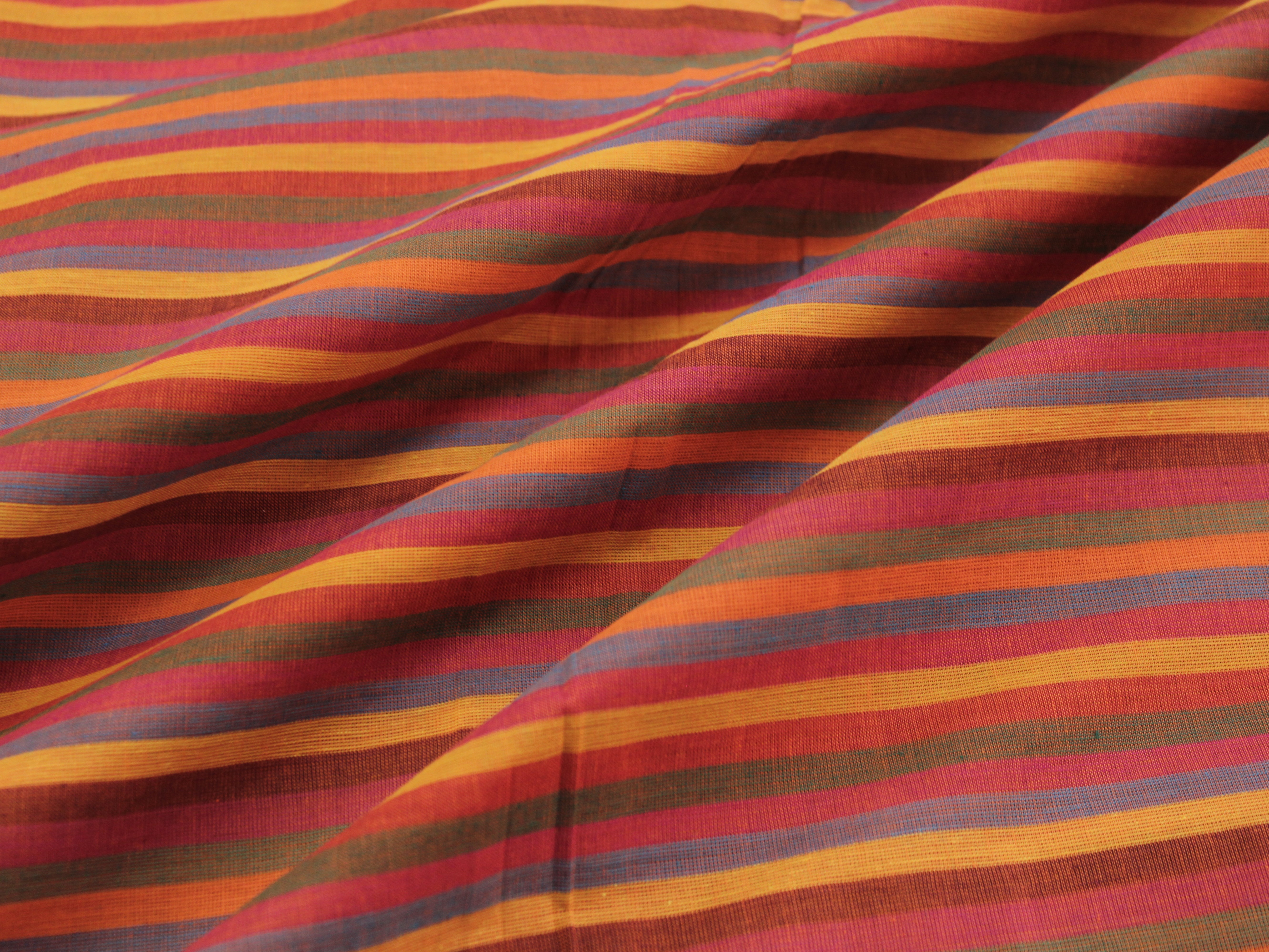 Pure Cotton Yarn-Dyed Handloom Multicolour Stripe Fabric — Autumn Blaze