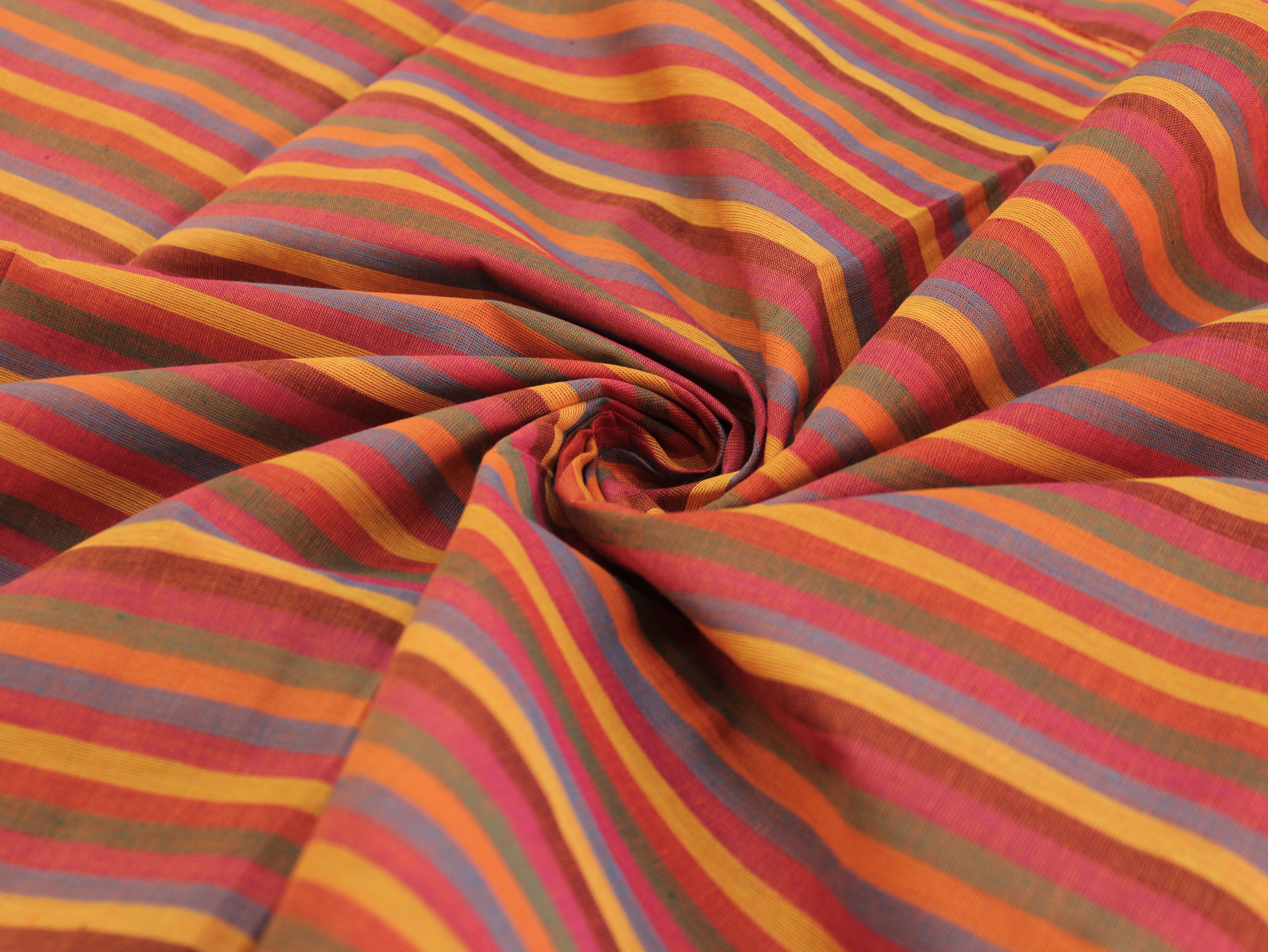 Pure Cotton Yarn-Dyed Handloom Multicolour Stripe Fabric — Autumn Blaze