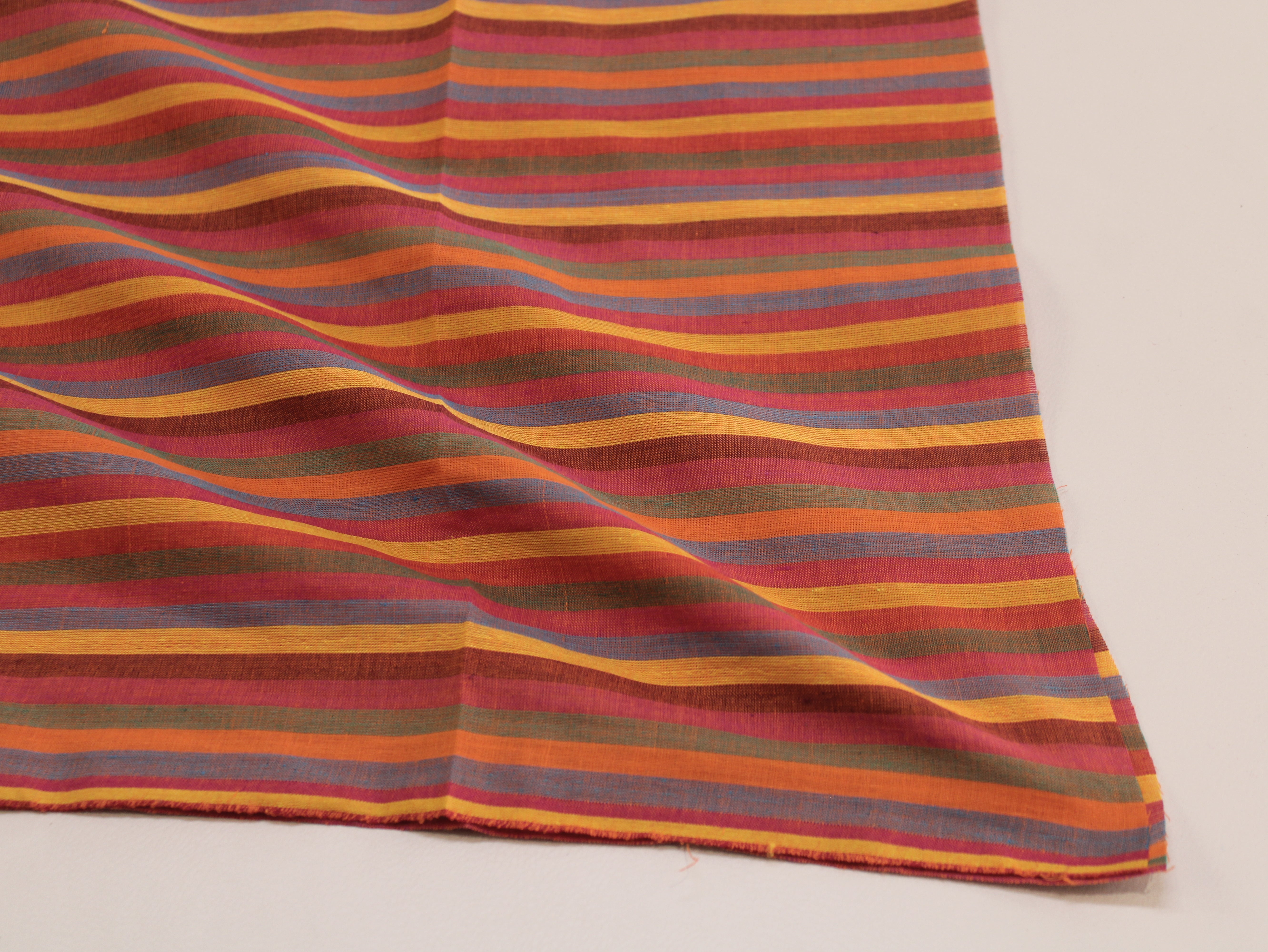 Pure Cotton Yarn-Dyed Handloom Multicolour Stripe Fabric — Autumn Blaze