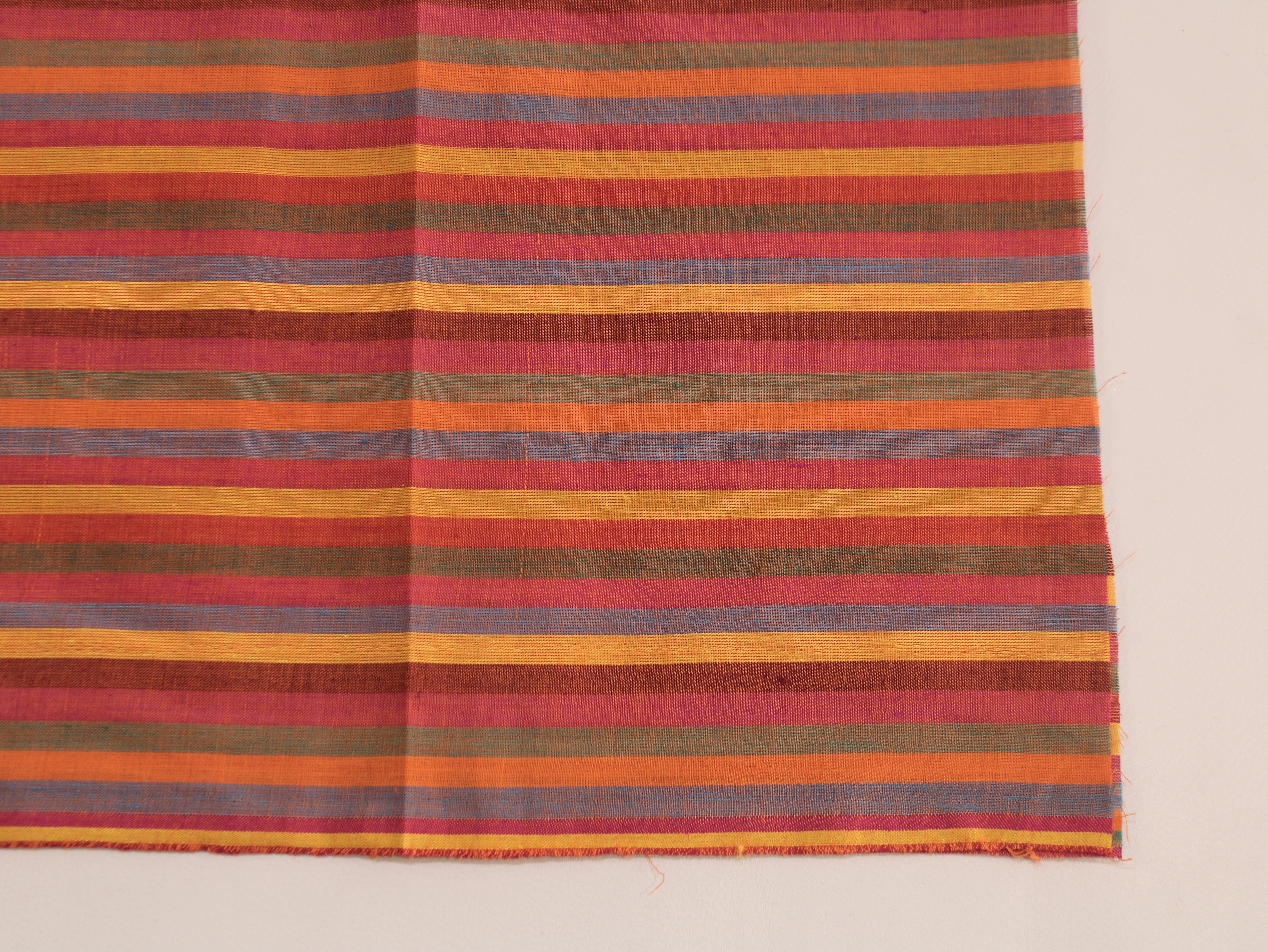 Pure Cotton Yarn-Dyed Handloom Multicolour Stripe Fabric — Autumn Blaze