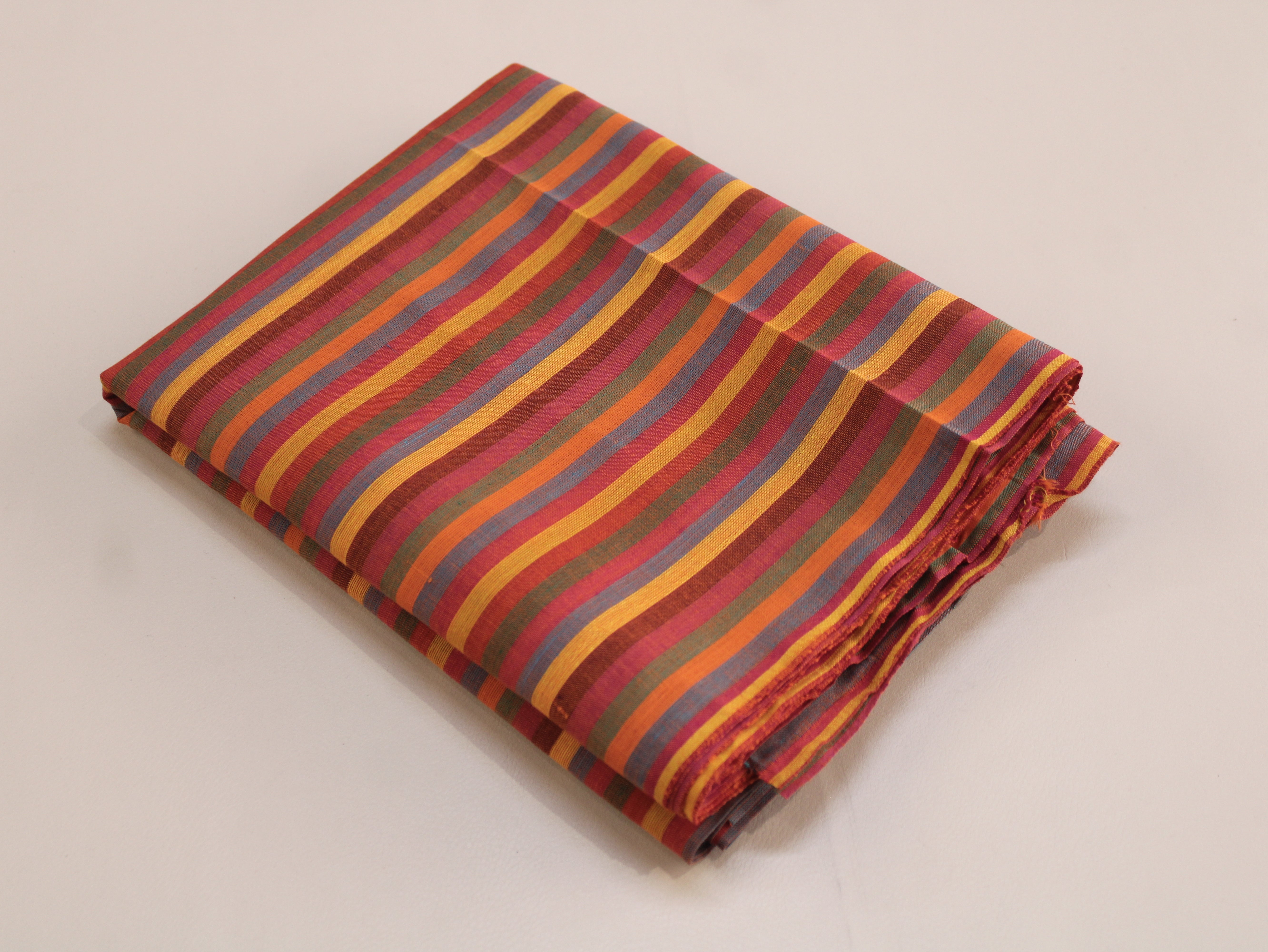 Pure Cotton Yarn-Dyed Handloom Multicolour Stripe Fabric — Autumn Blaze
