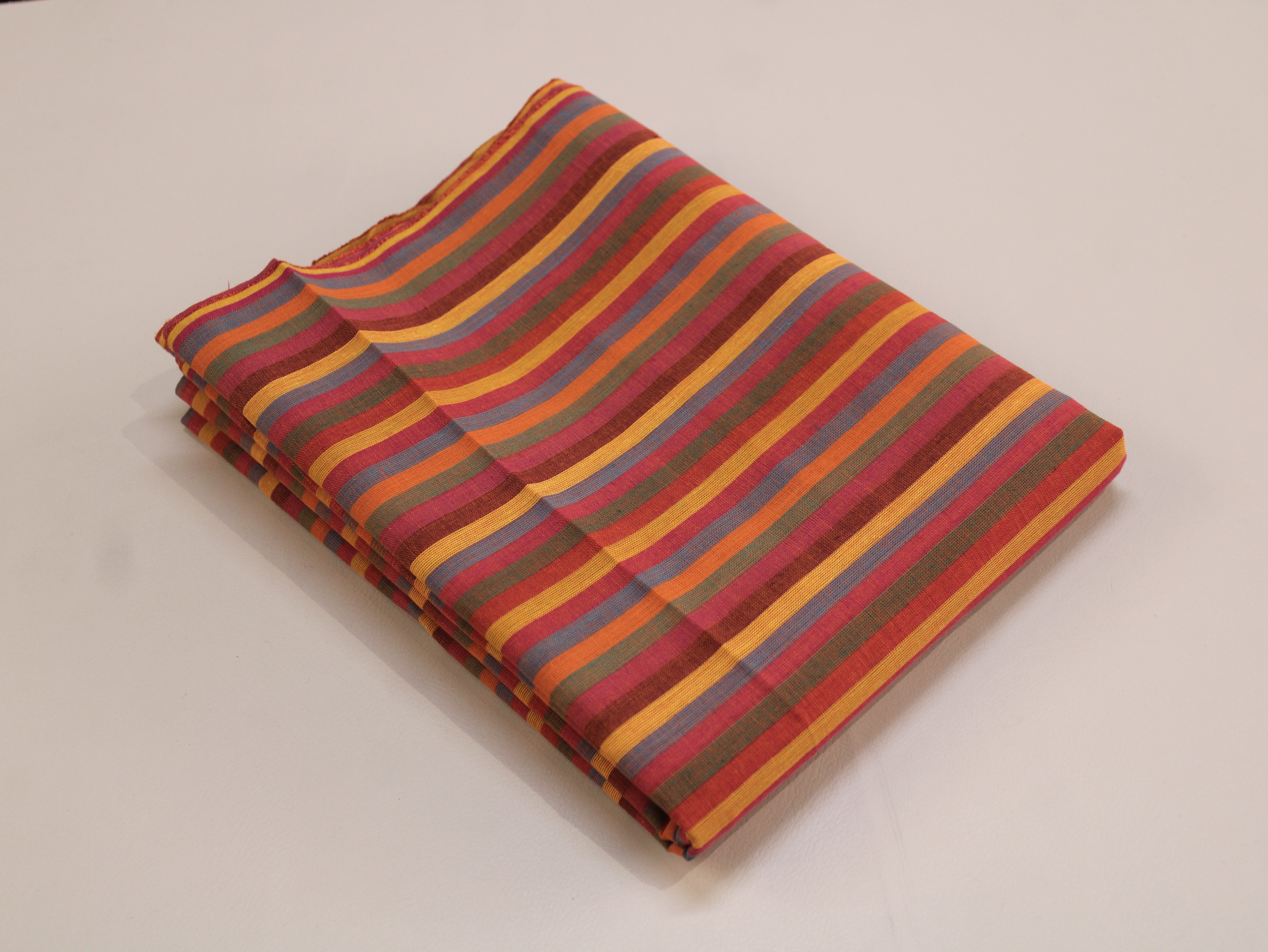 Pure Cotton Yarn-Dyed Handloom Multicolour Stripe Fabric — Autumn Blaze