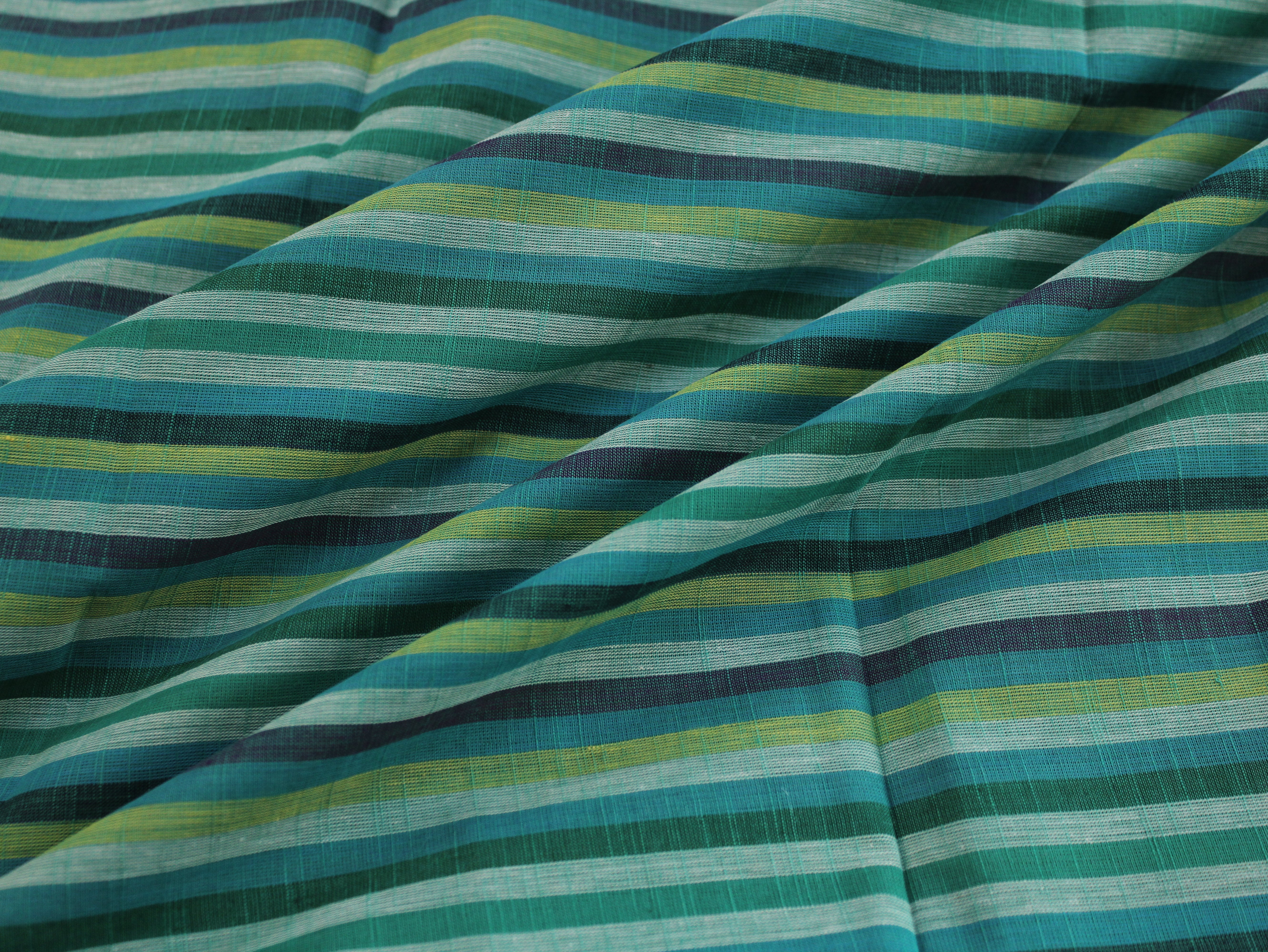 Pure Cotton Yarn-Dyed Handloom Multicolour Stripe Fabric — Deep Ocean Teal