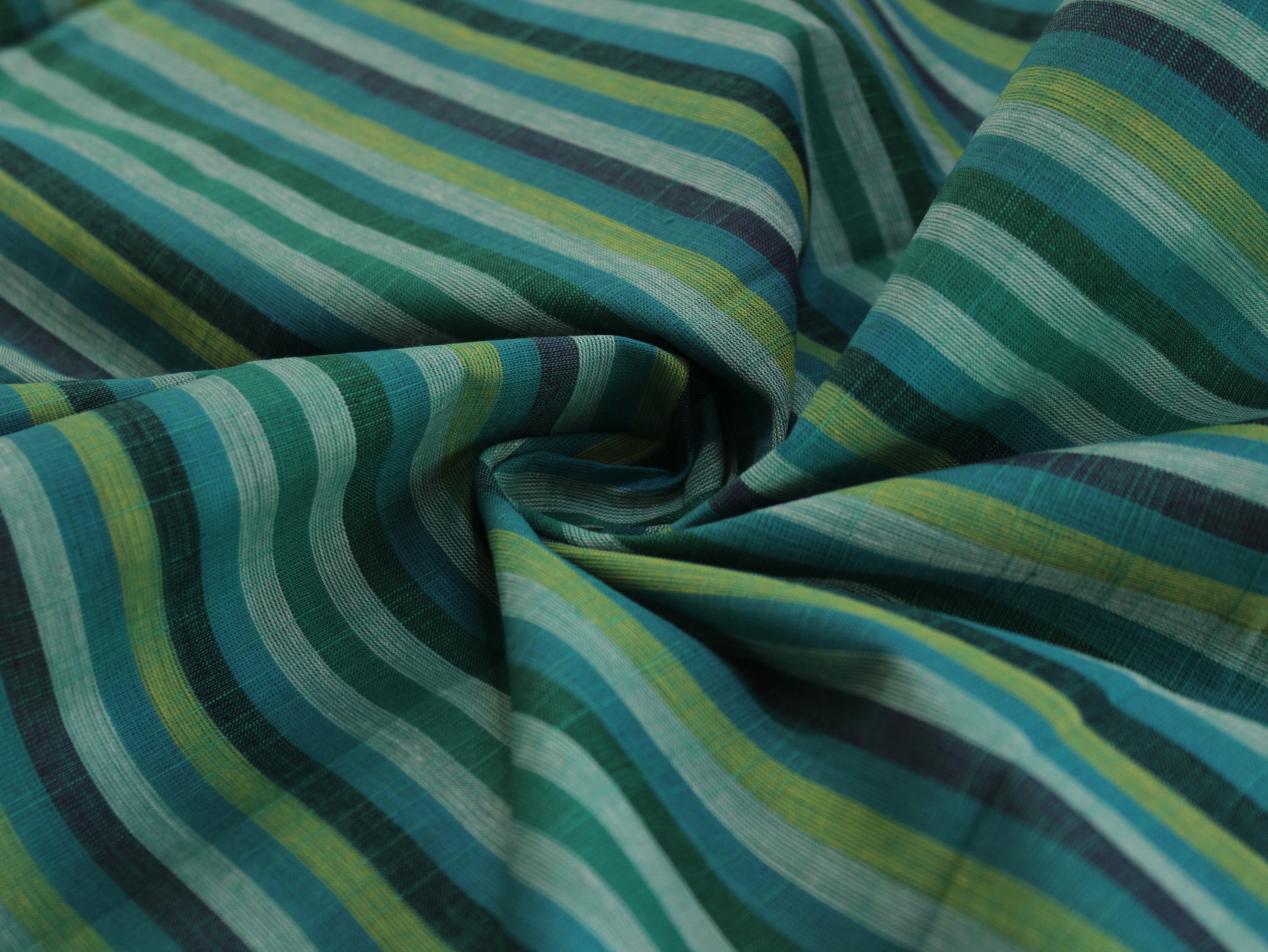 Pure Cotton Yarn-Dyed Handloom Multicolour Stripe Fabric — Deep Ocean Teal