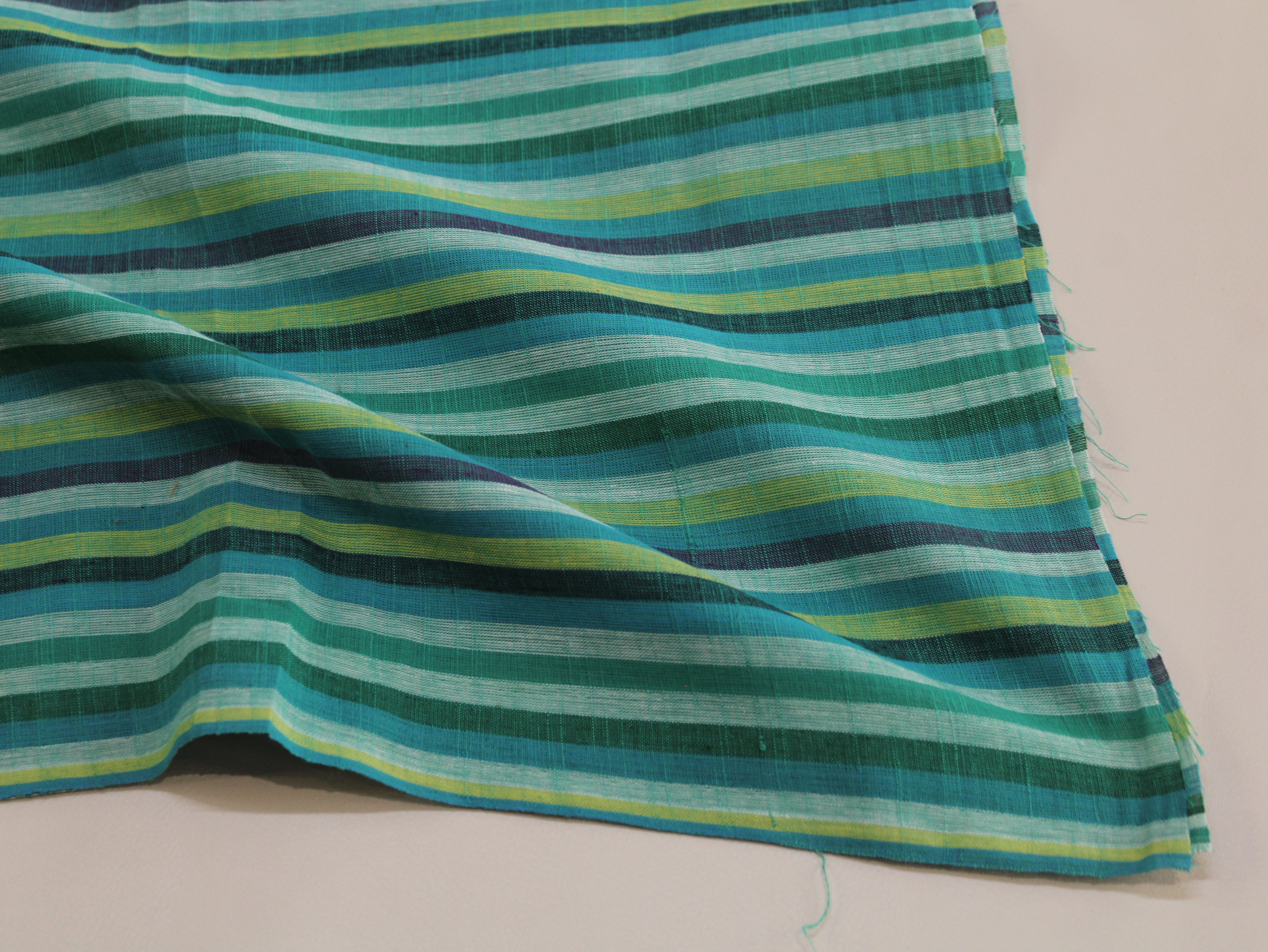 Pure Cotton Yarn-Dyed Handloom Multicolour Stripe Fabric — Deep Ocean Teal
