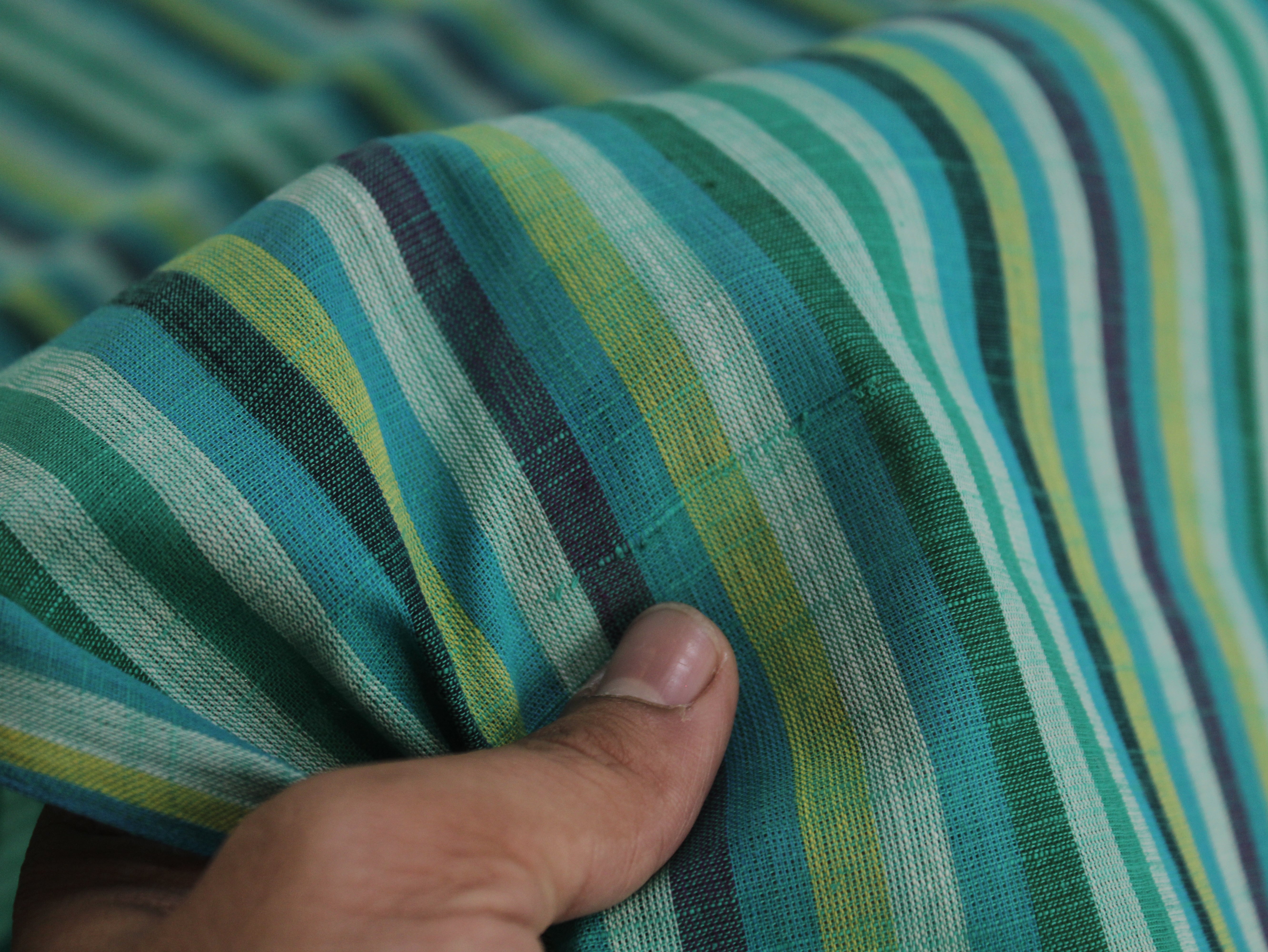 Pure Cotton Yarn-Dyed Handloom Multicolour Stripe Fabric — Deep Ocean Teal