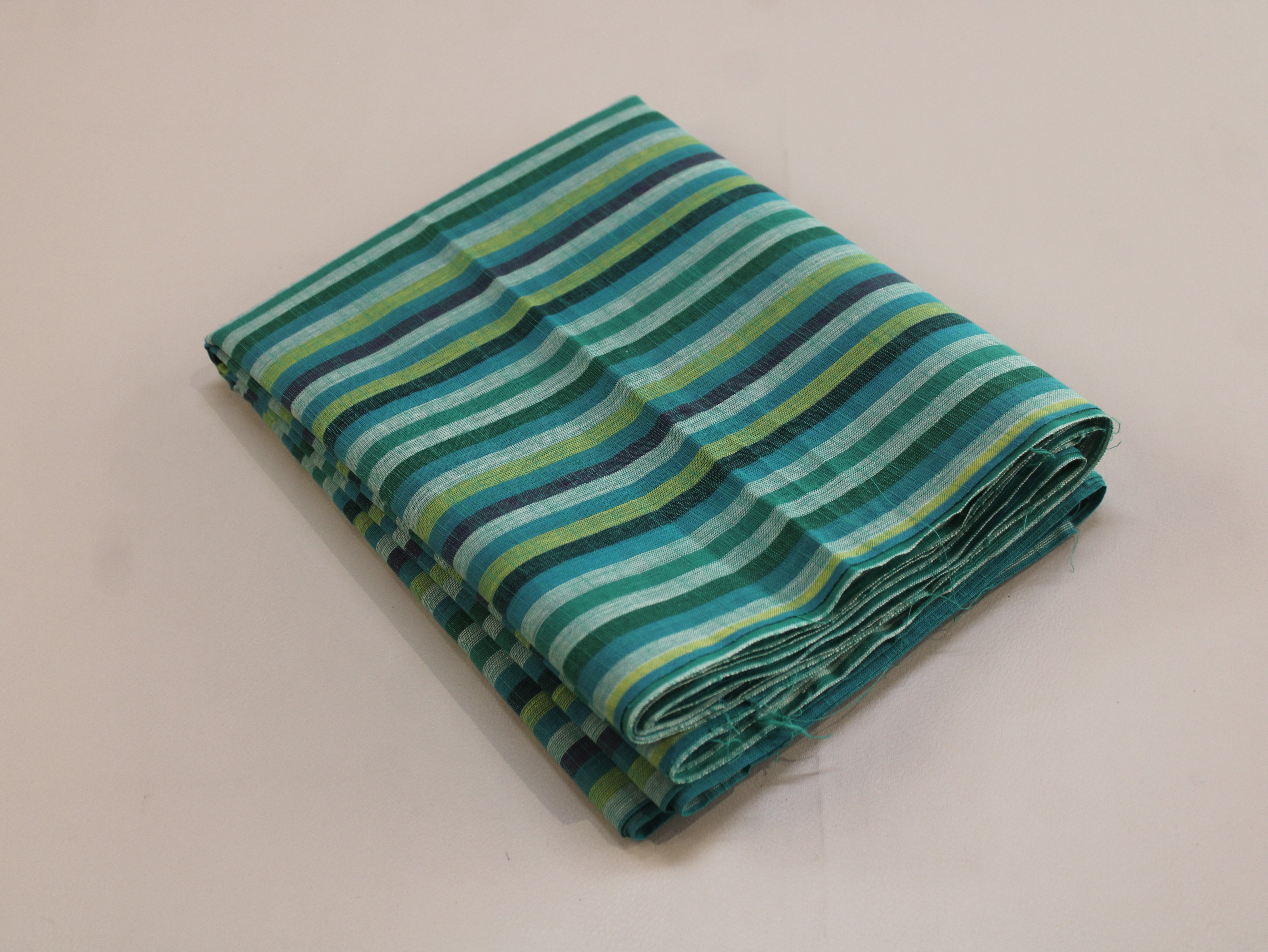 Pure Cotton Yarn-Dyed Handloom Multicolour Stripe Fabric — Deep Ocean Teal