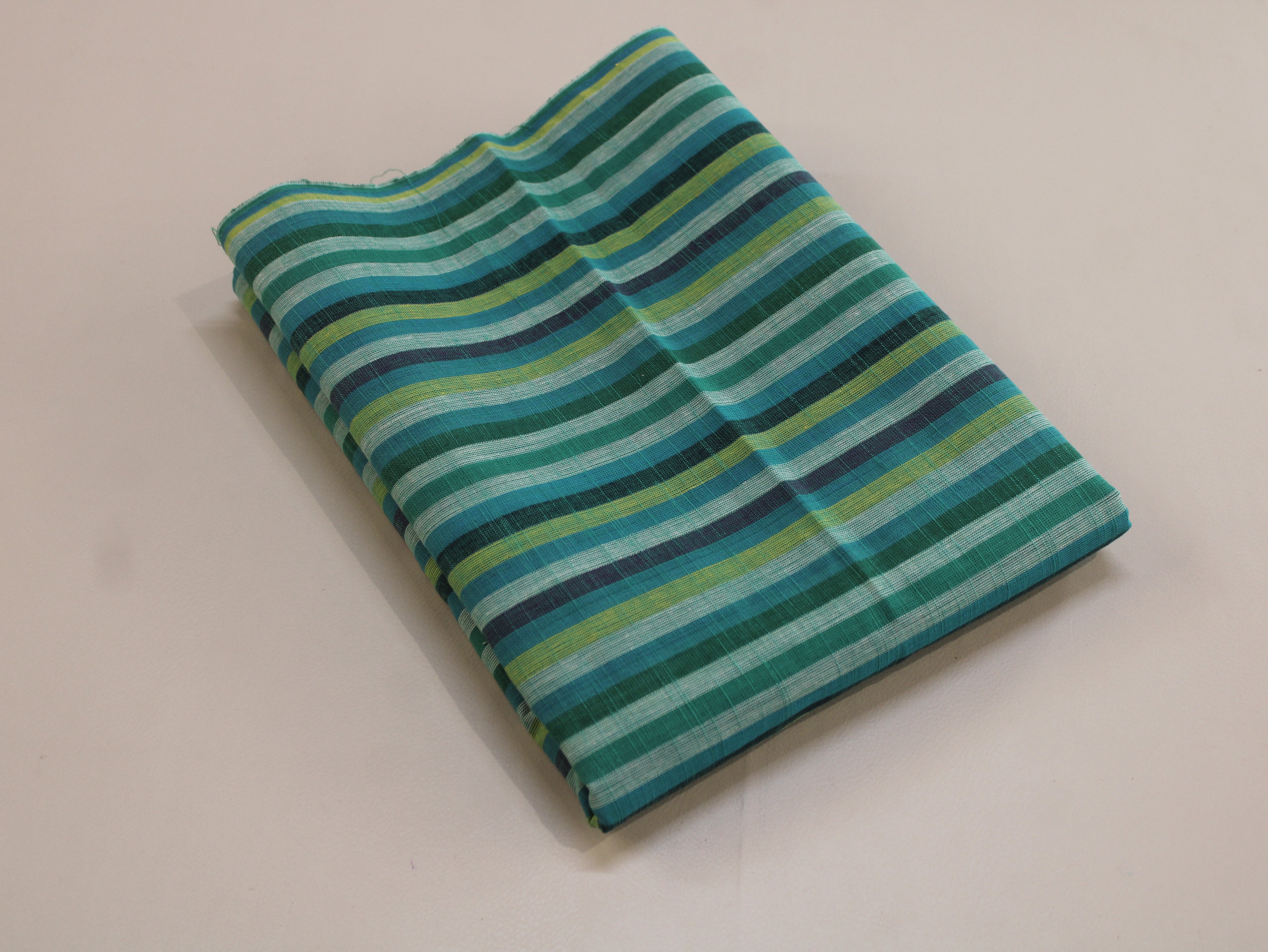 Pure Cotton Yarn-Dyed Handloom Multicolour Stripe Fabric — Deep Ocean Teal