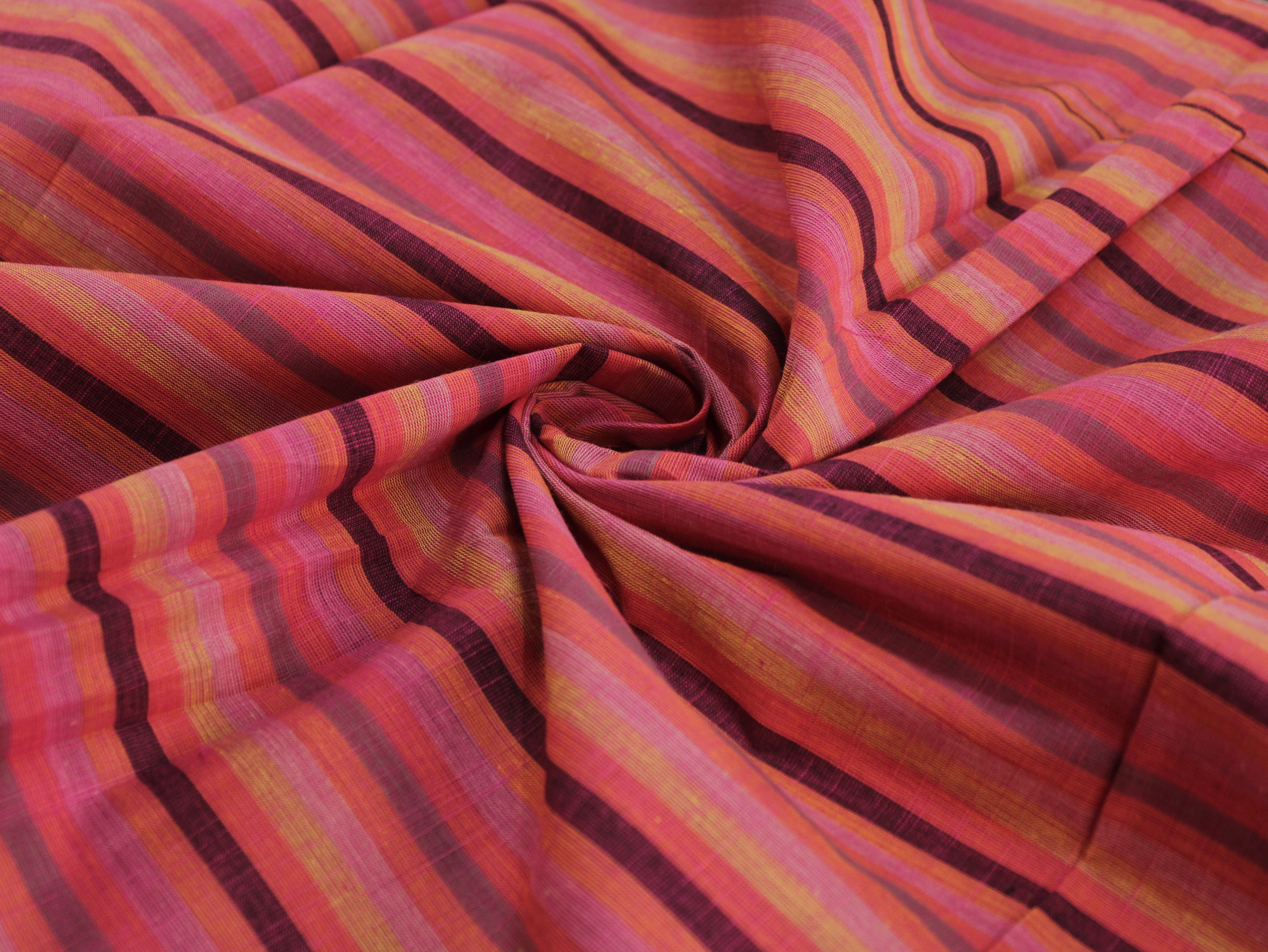 Pure Cotton Yarn-Dyed Handloom Multicolour Stripe Fabric — Coral Sunset
