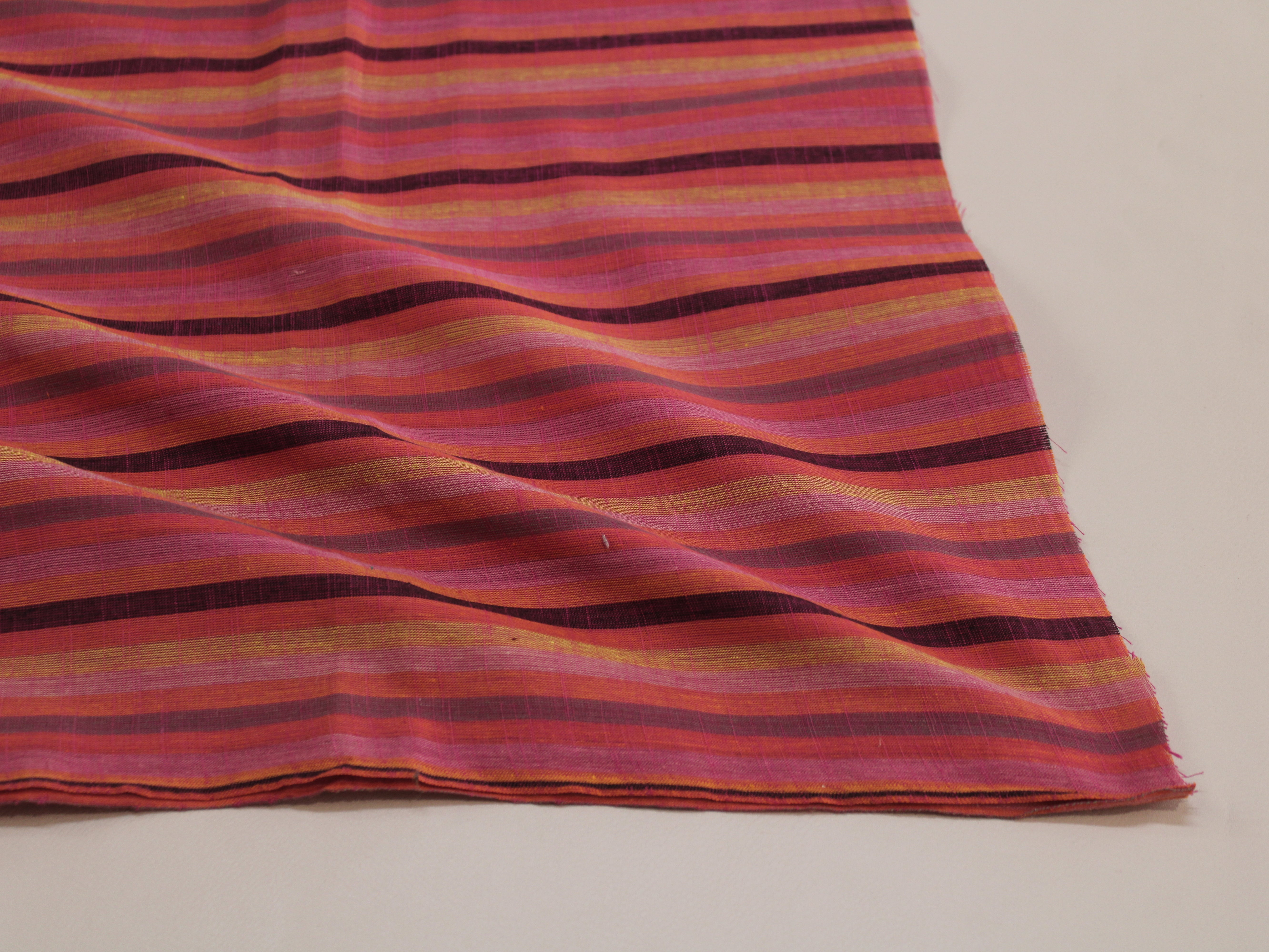 Pure Cotton Yarn-Dyed Handloom Multicolour Stripe Fabric — Coral Sunset