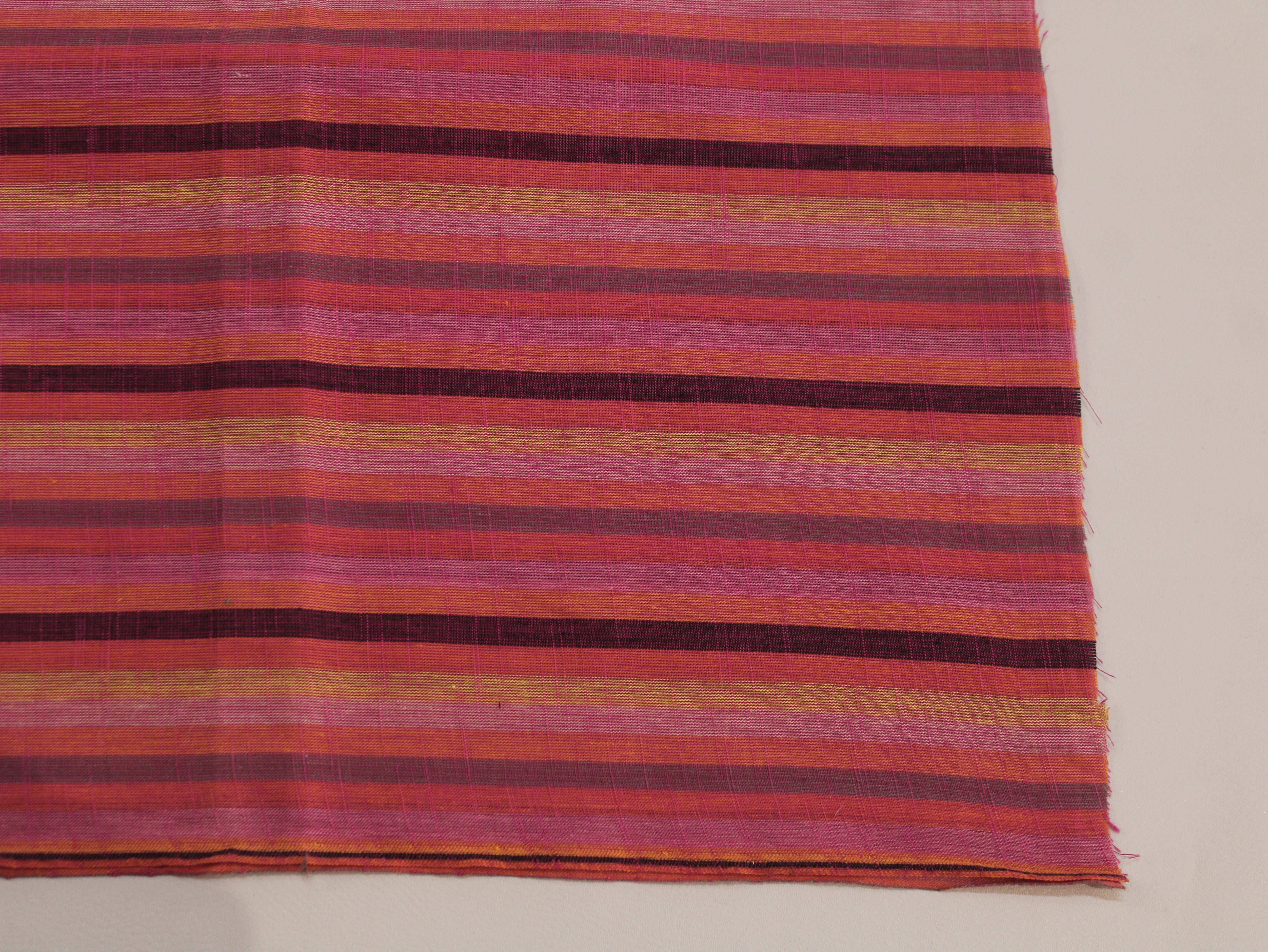 Pure Cotton Yarn-Dyed Handloom Multicolour Stripe Fabric — Coral Sunset