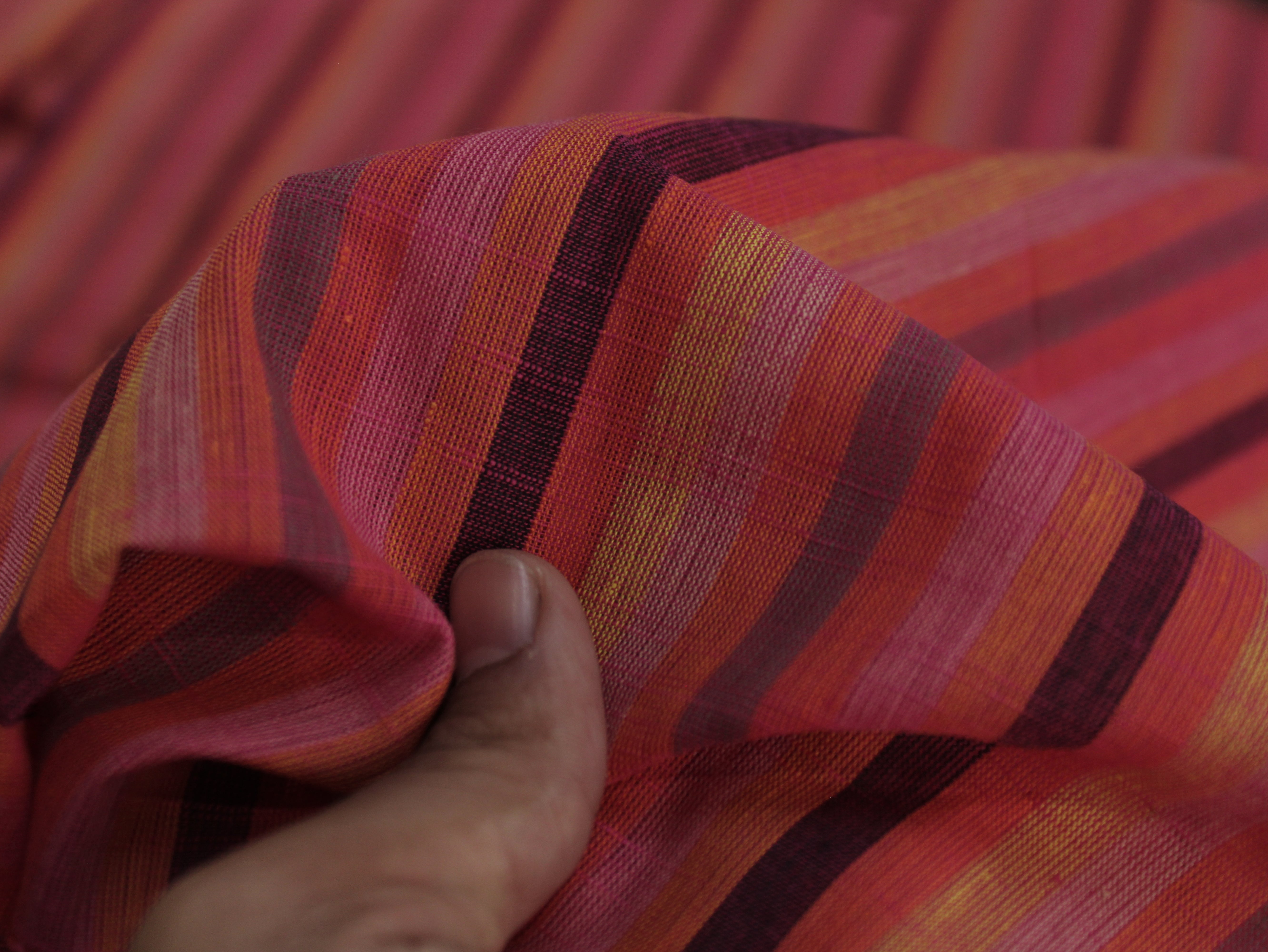 Pure Cotton Yarn-Dyed Handloom Multicolour Stripe Fabric — Coral Sunset