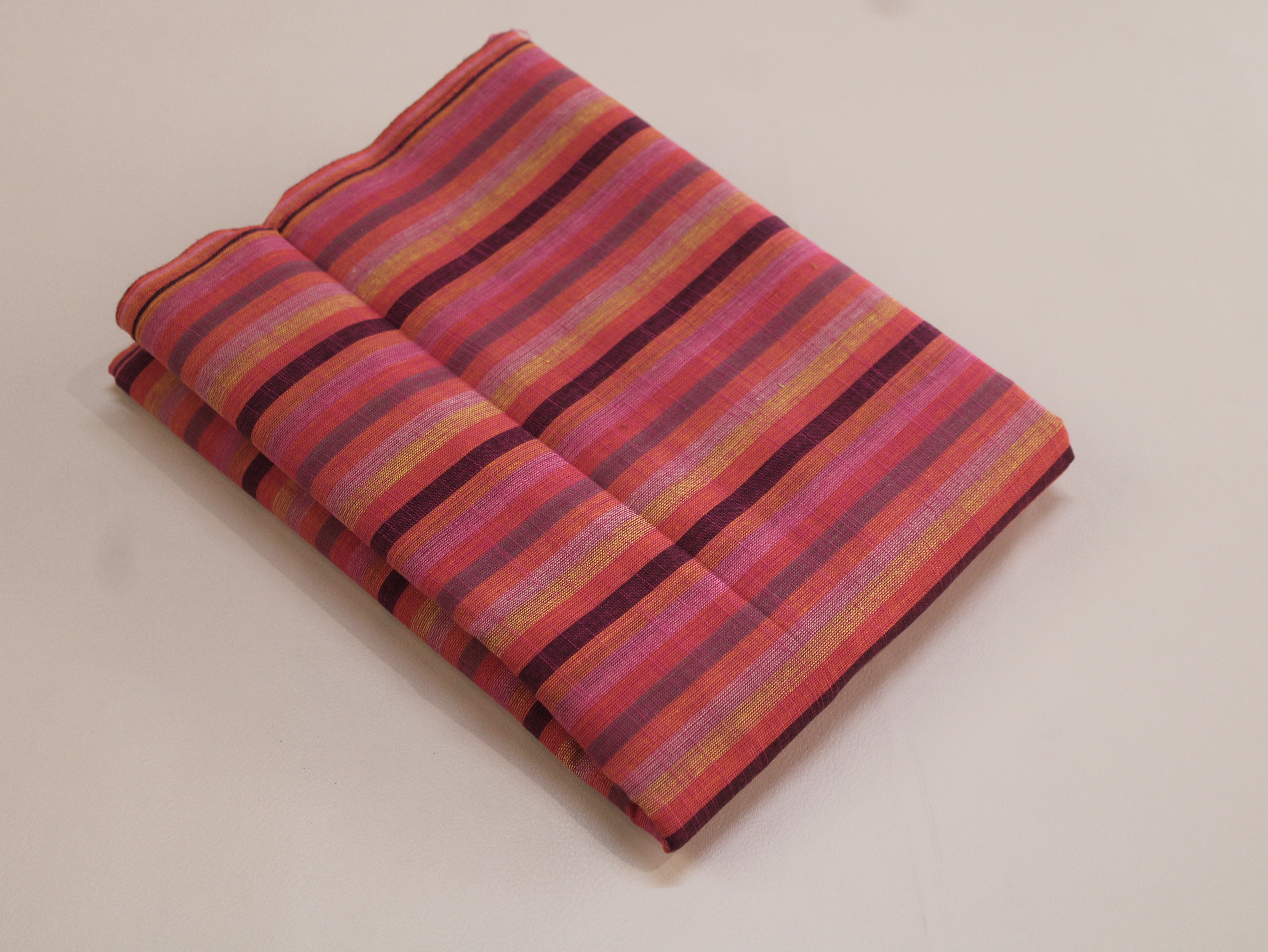 Pure Cotton Yarn-Dyed Handloom Multicolour Stripe Fabric — Coral Sunset