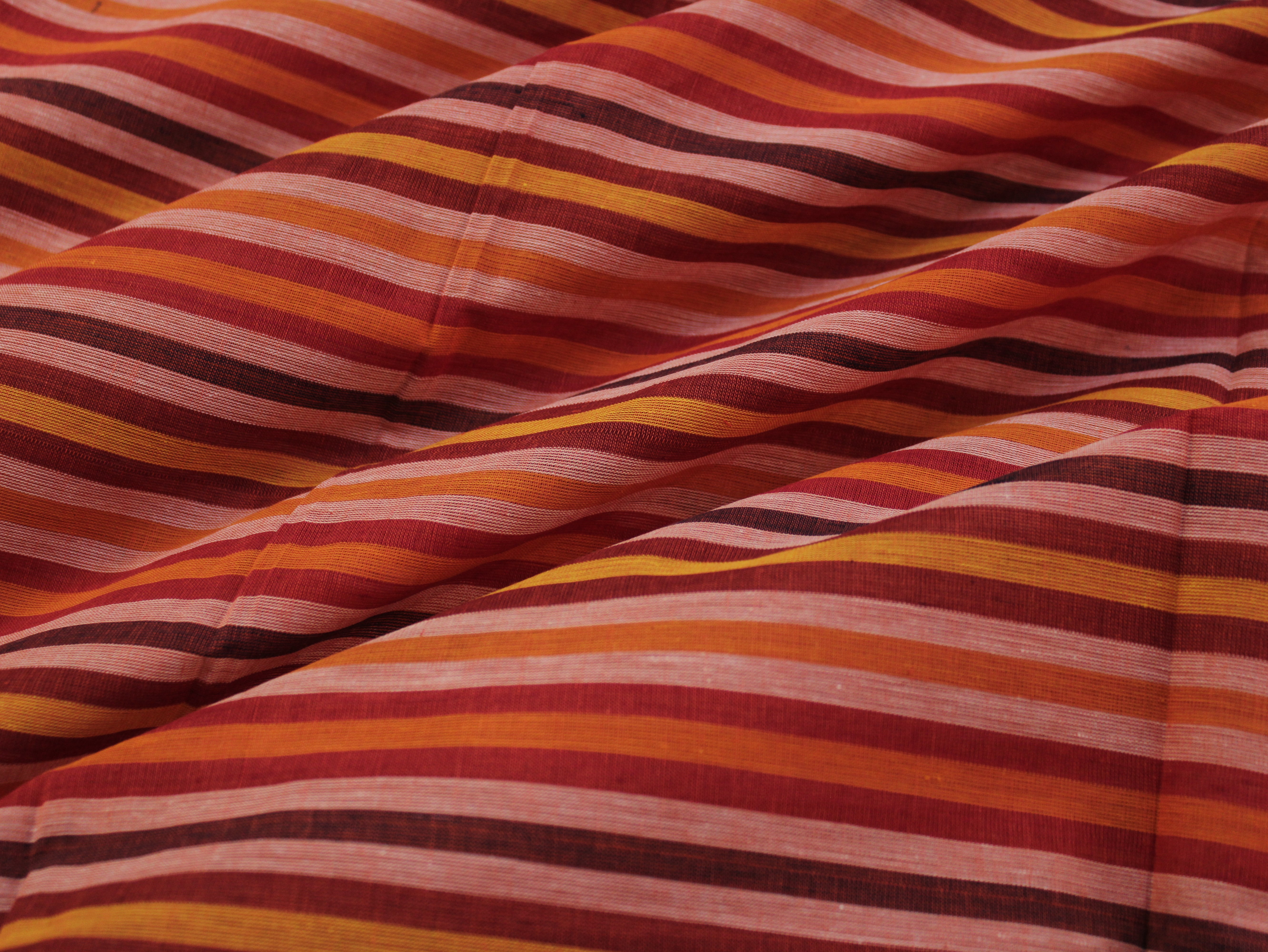 Pure Cotton Yarn-Dyed Handloom Multicolour Stripe Fabric — Red Ember