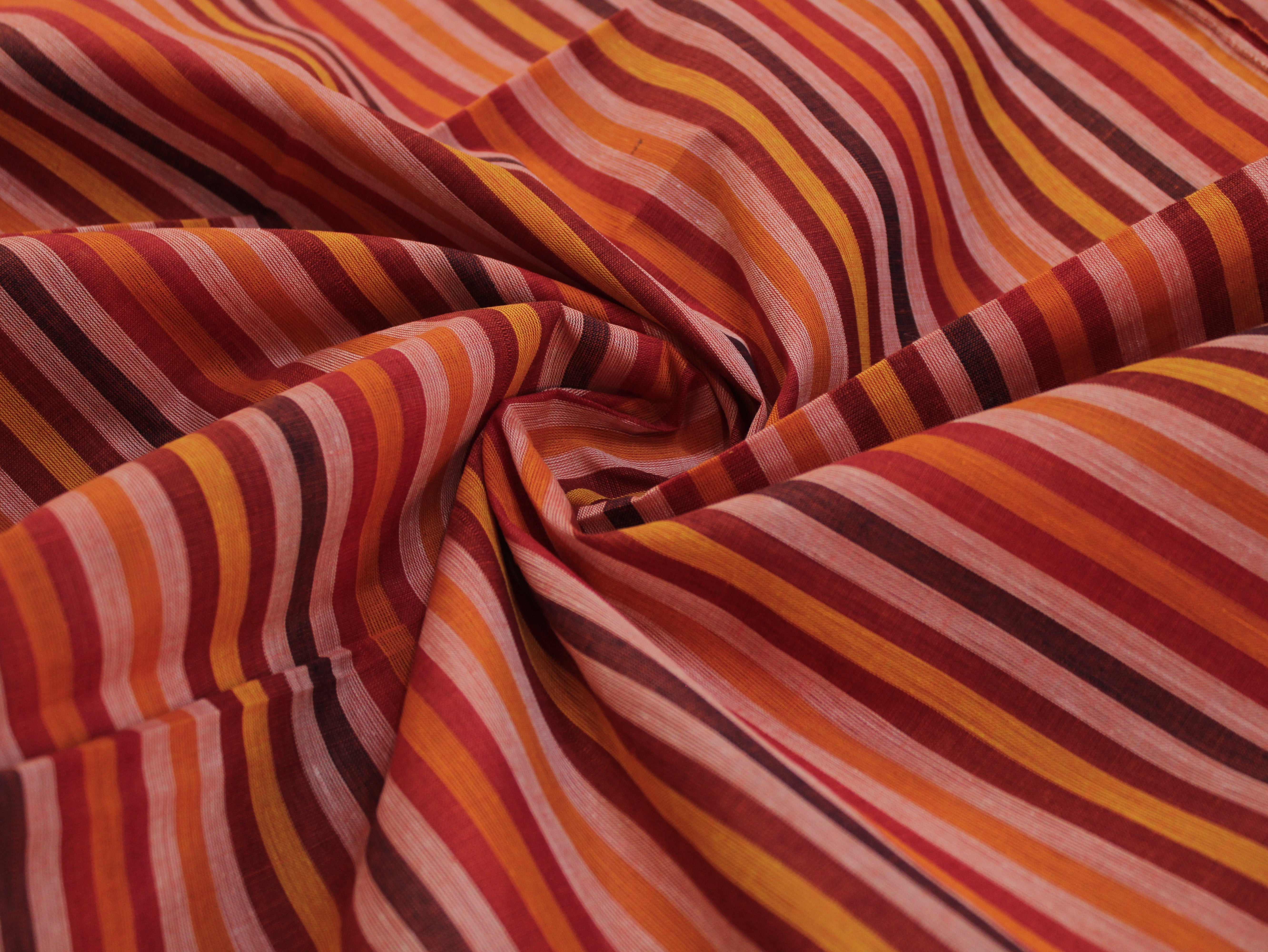 Pure Cotton Yarn-Dyed Handloom Multicolour Stripe Fabric — Red Ember