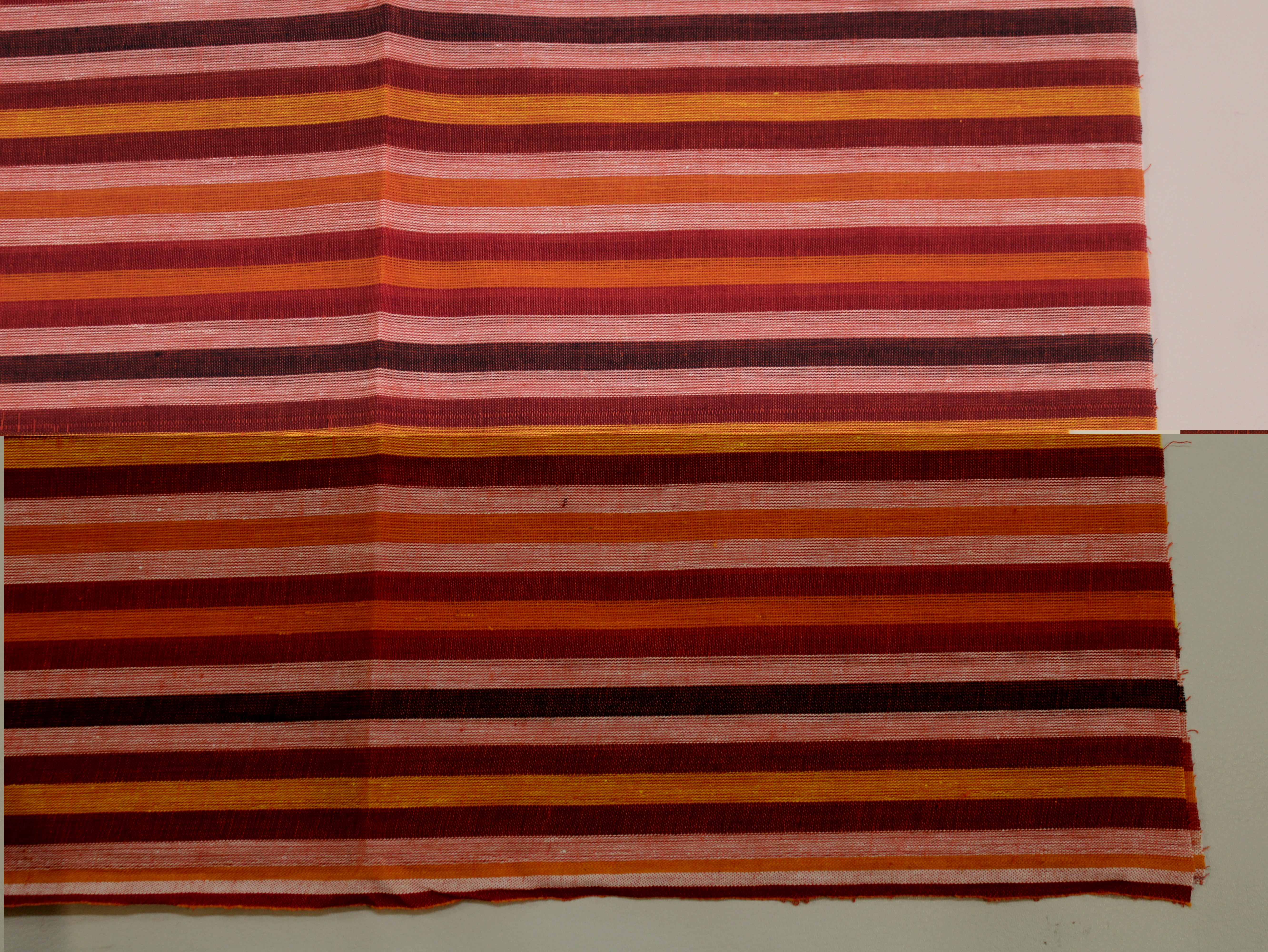 Pure Cotton Yarn-Dyed Handloom Multicolour Stripe Fabric — Red Ember