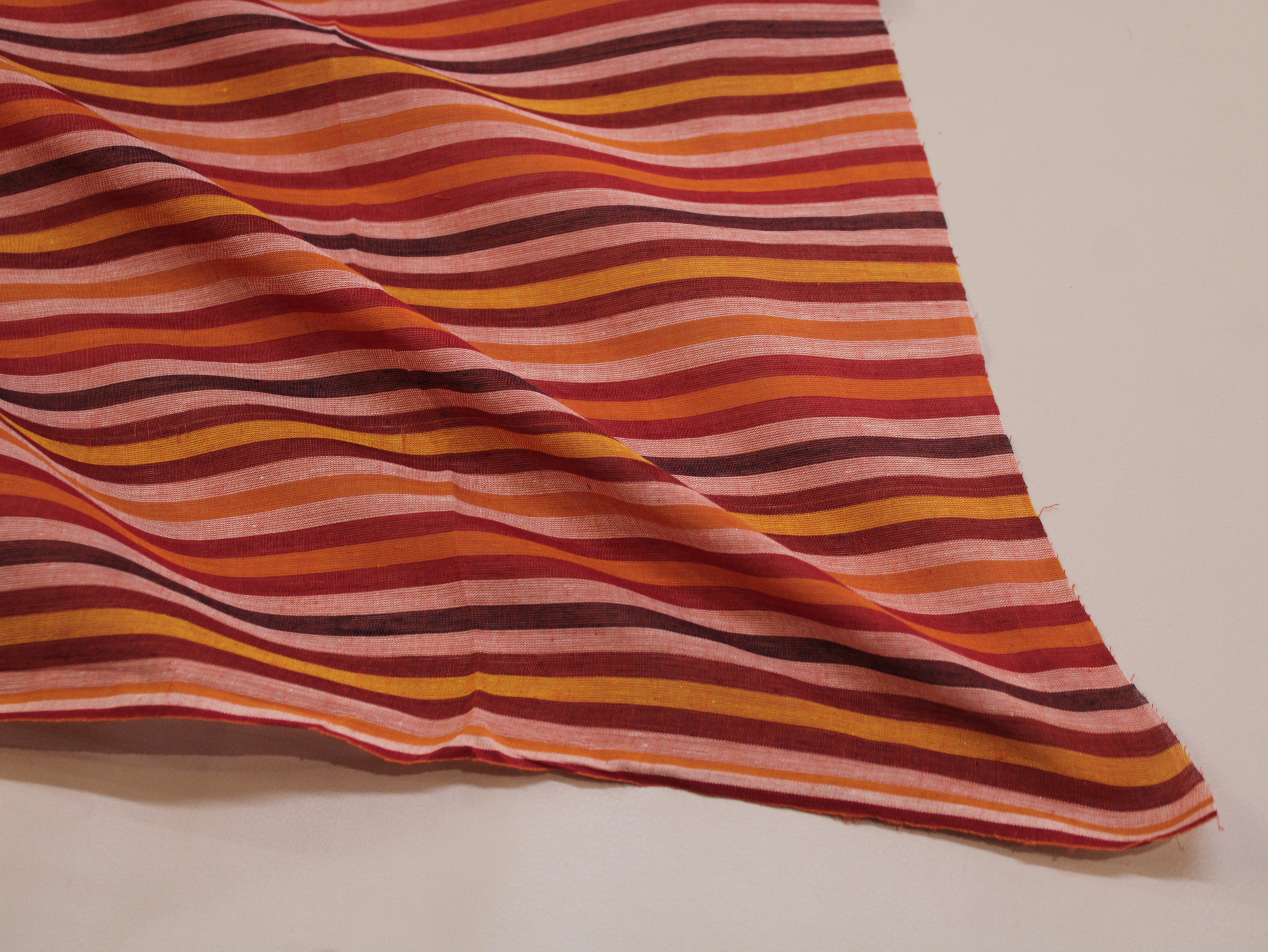 Pure Cotton Yarn-Dyed Handloom Multicolour Stripe Fabric — Red Ember