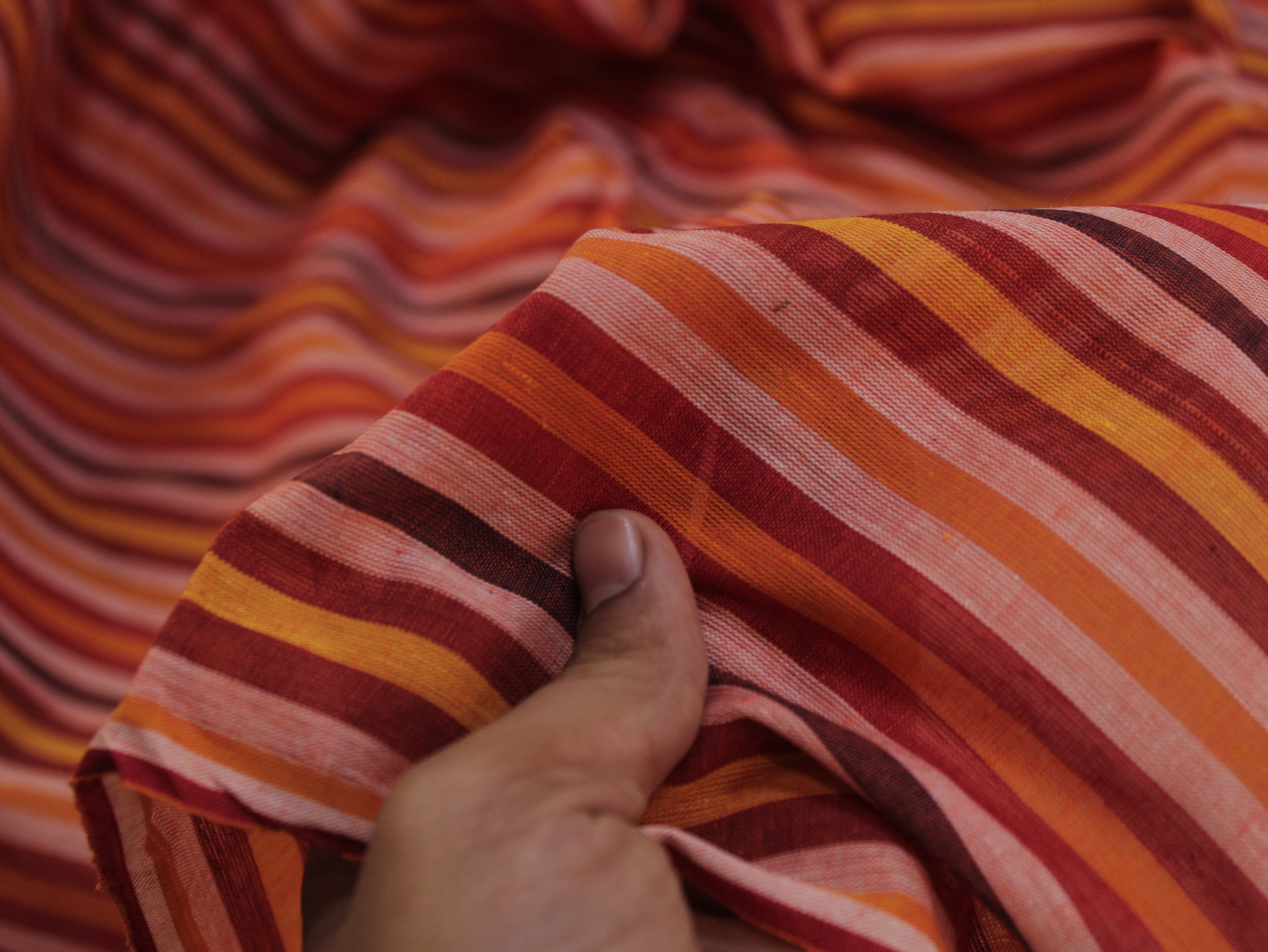 Pure Cotton Yarn-Dyed Handloom Multicolour Stripe Fabric — Red Ember