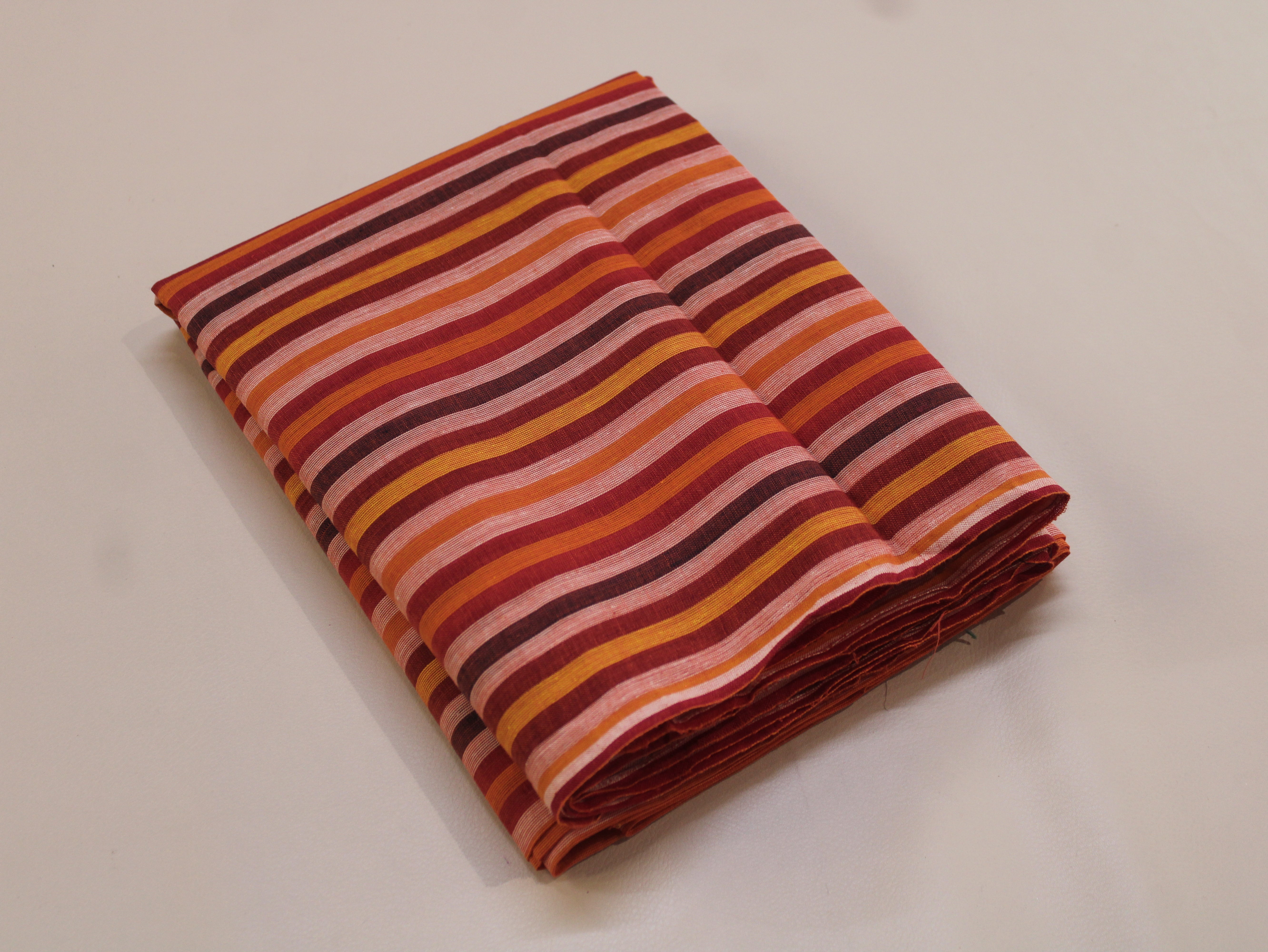 Pure Cotton Yarn-Dyed Handloom Multicolour Stripe Fabric — Red Ember