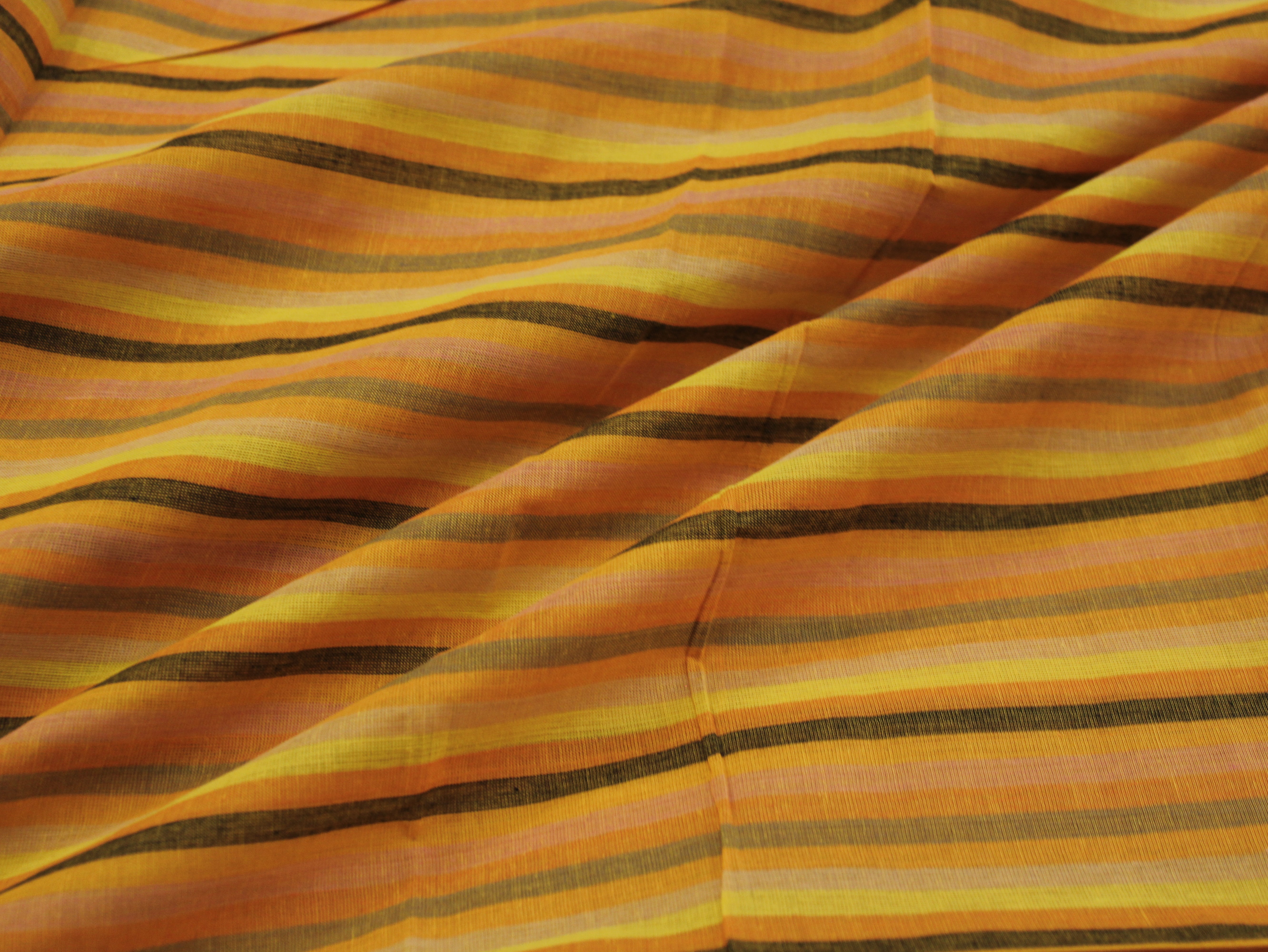 Pure Cotton Yarn-Dyed Handloom Multicolour Stripe Fabric — Golden Sunset