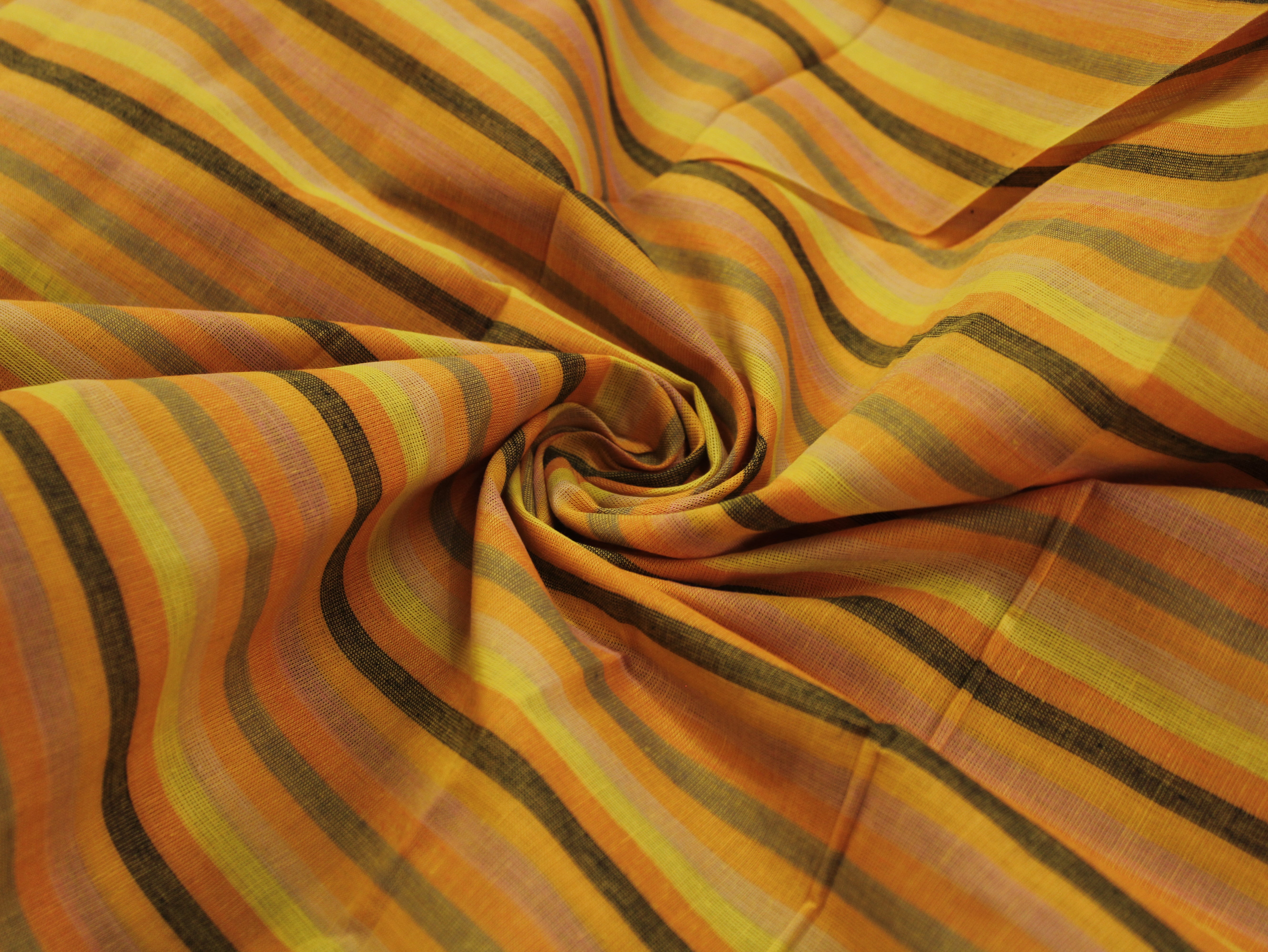 Pure Cotton Yarn-Dyed Handloom Multicolour Stripe Fabric — Golden Sunset
