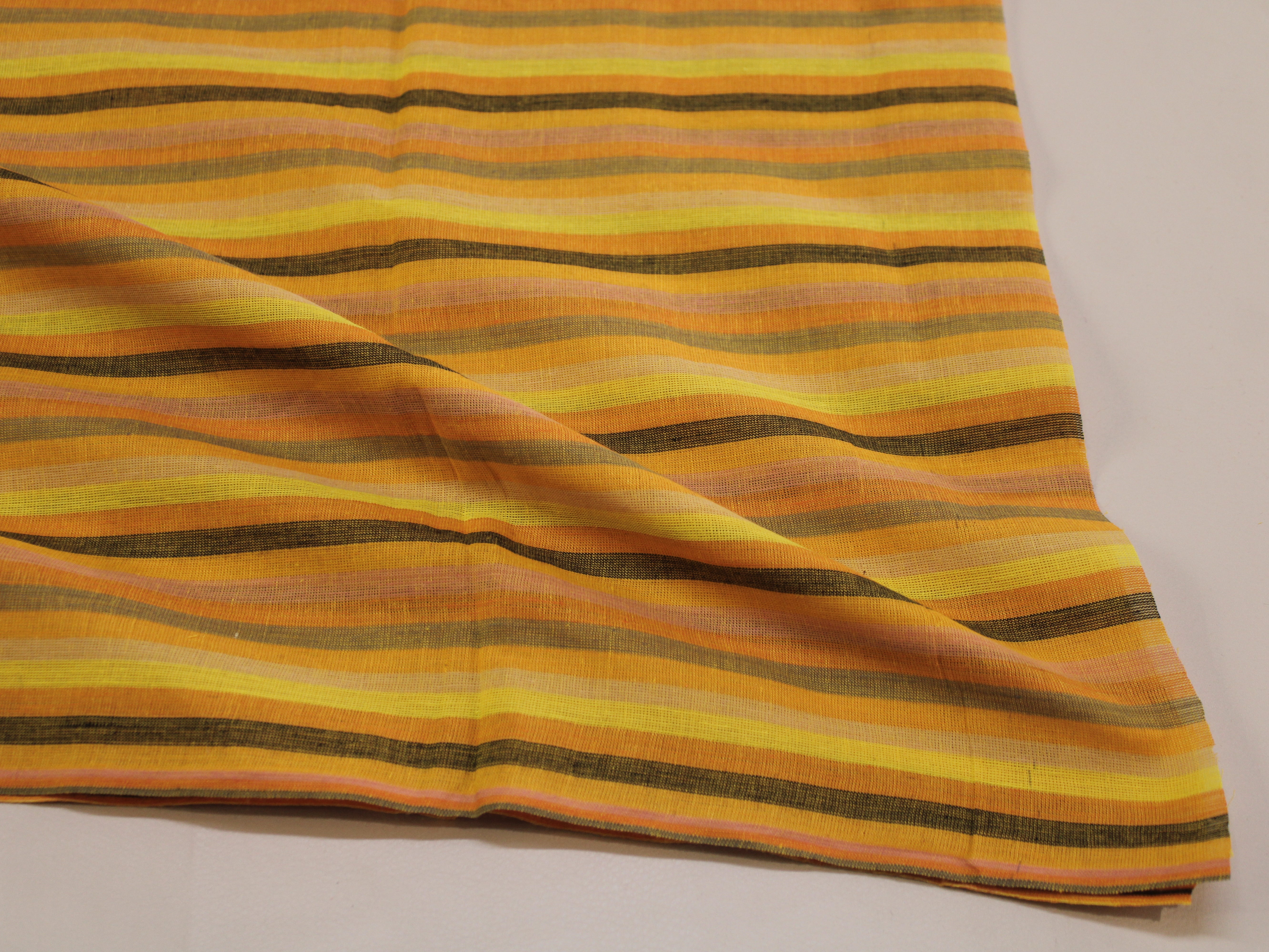 Pure Cotton Yarn-Dyed Handloom Multicolour Stripe Fabric — Golden Sunset