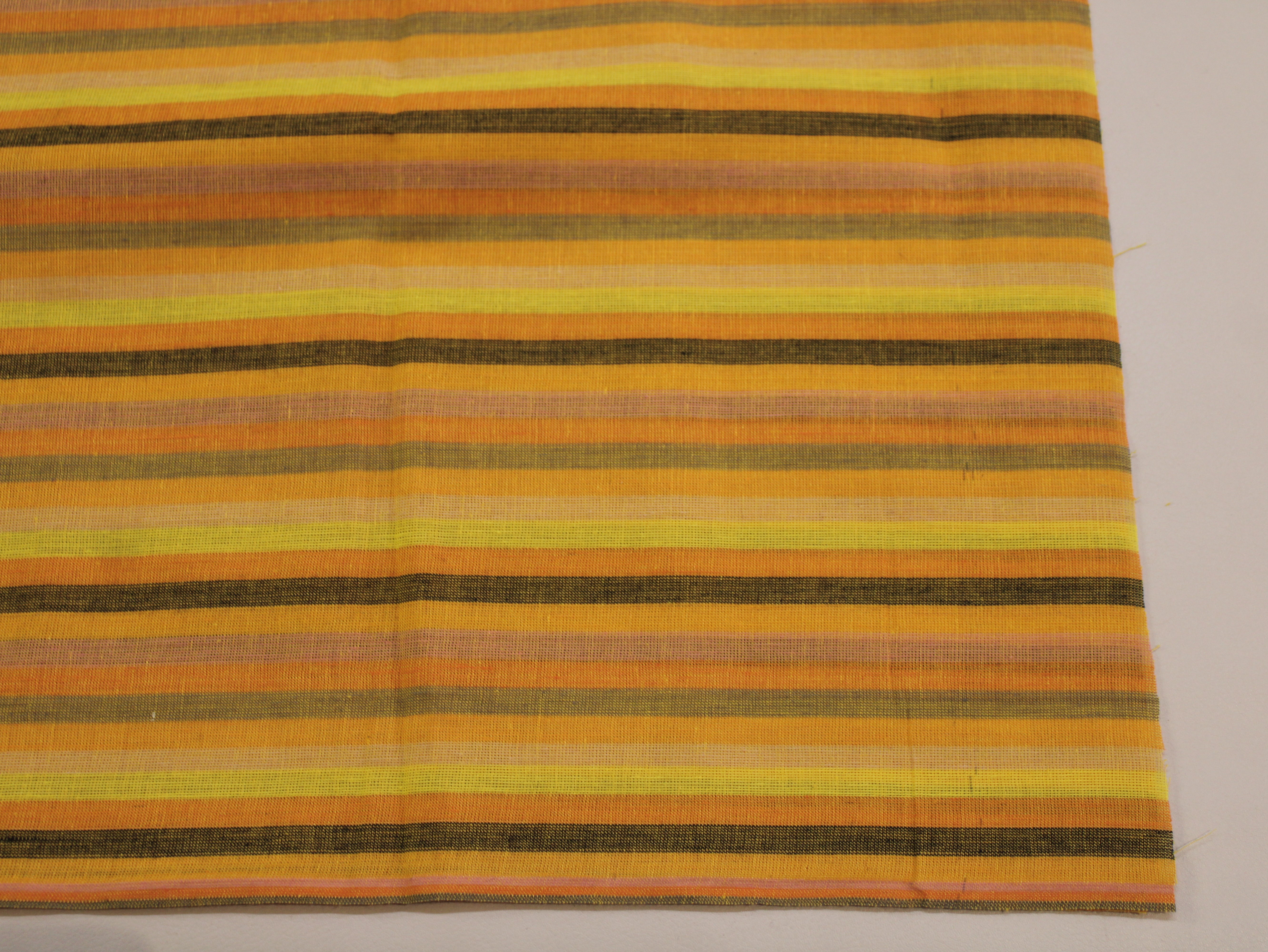 Pure Cotton Yarn-Dyed Handloom Multicolour Stripe Fabric — Golden Sunset