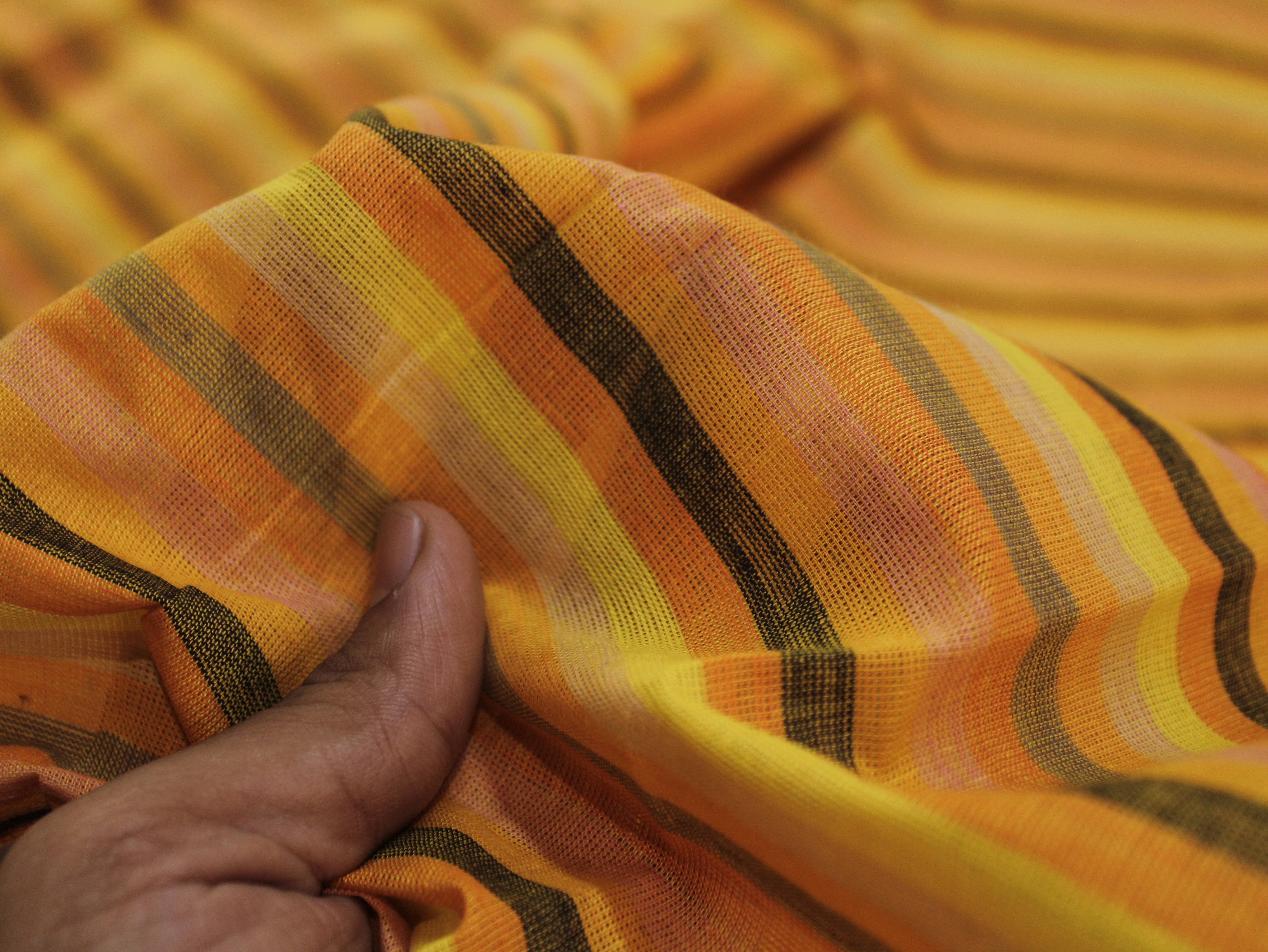 Pure Cotton Yarn-Dyed Handloom Multicolour Stripe Fabric — Golden Sunset