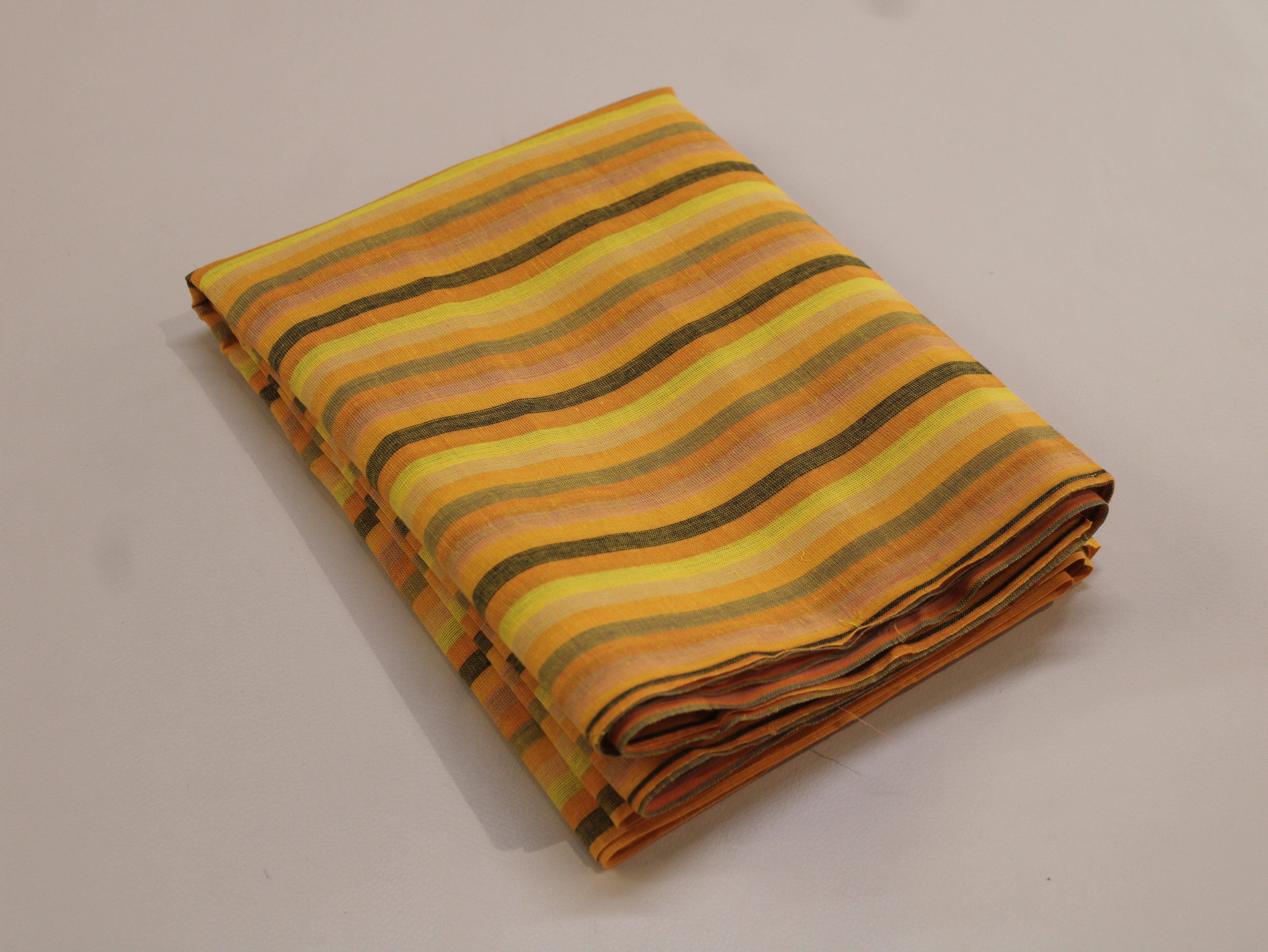 Pure Cotton Yarn-Dyed Handloom Multicolour Stripe Fabric — Golden Sunset