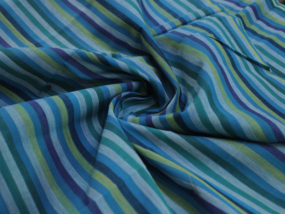 Pure Cotton Yarn-Dyed Handloom Multicolour Stripe Fabric — Ocean Teal