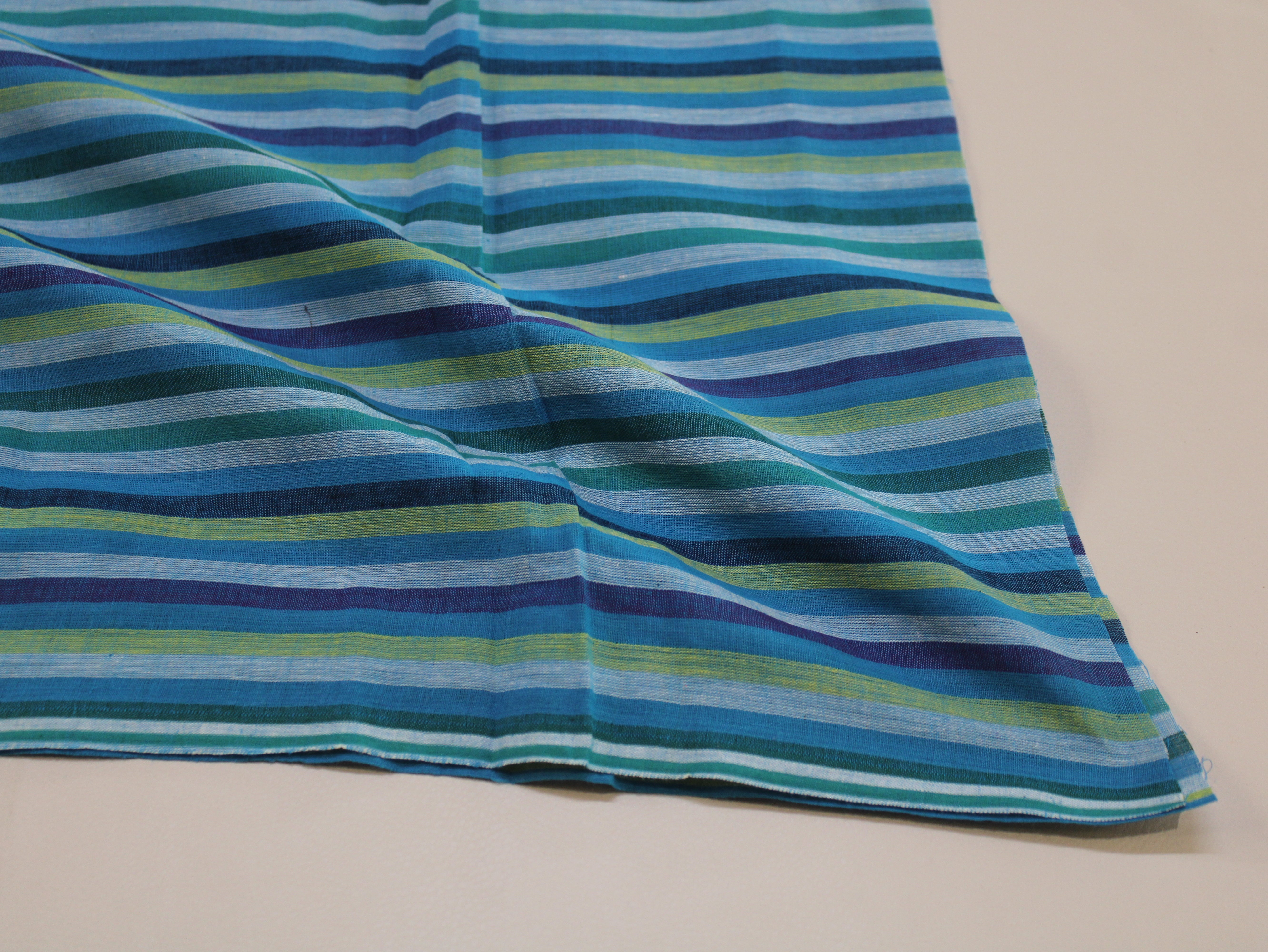 Pure Cotton Yarn-Dyed Handloom Multicolour Stripe Fabric — Ocean Teal