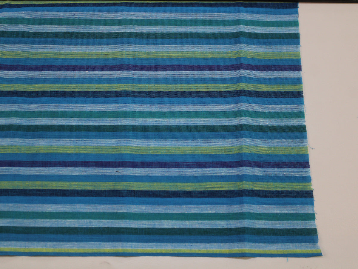 Pure Cotton Yarn-Dyed Handloom Multicolour Stripe Fabric — Ocean Teal