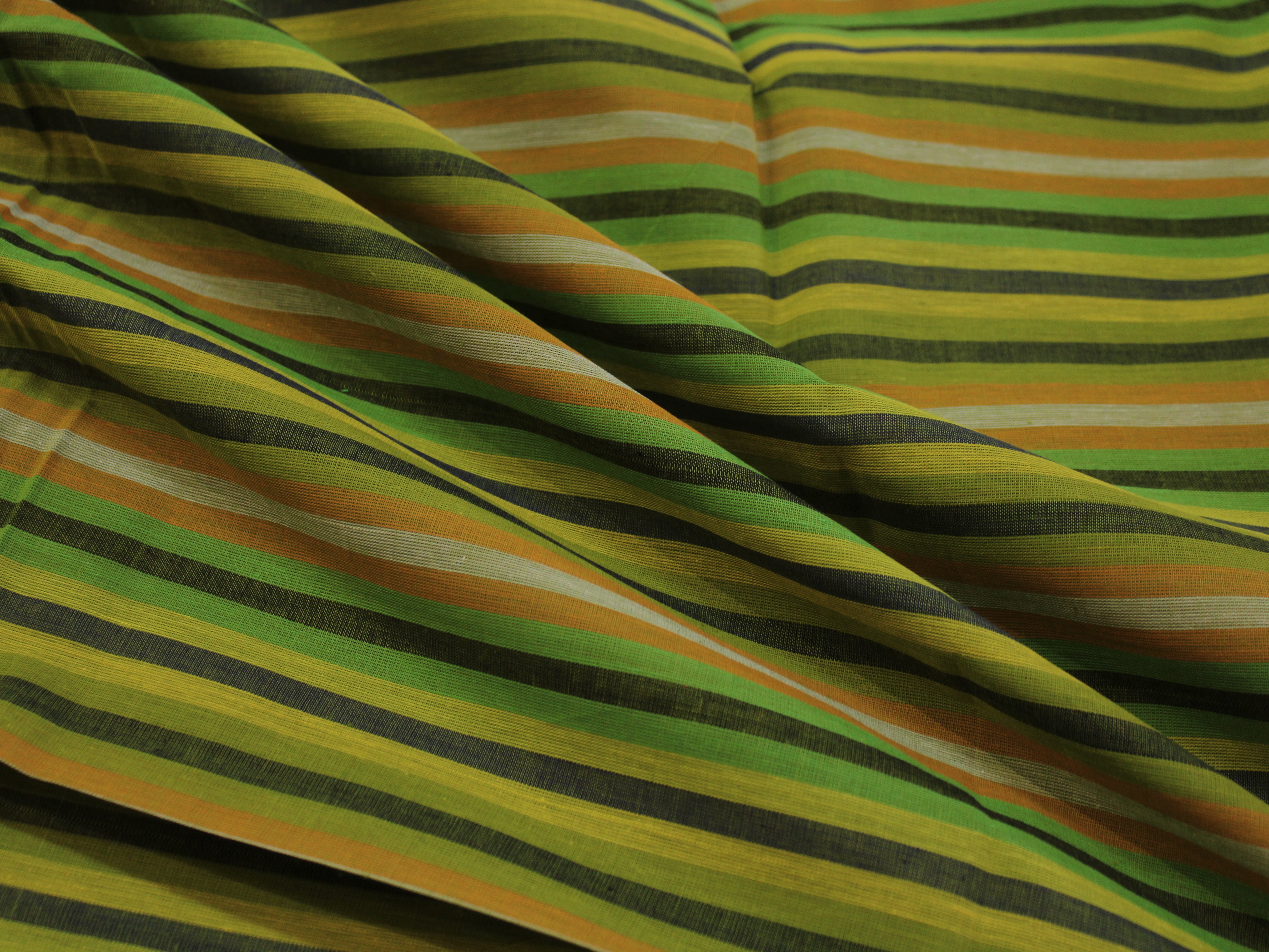Pure Cotton Yarn-Dyed Handloom Multicolour Stripe Fabric — Olive Citrus