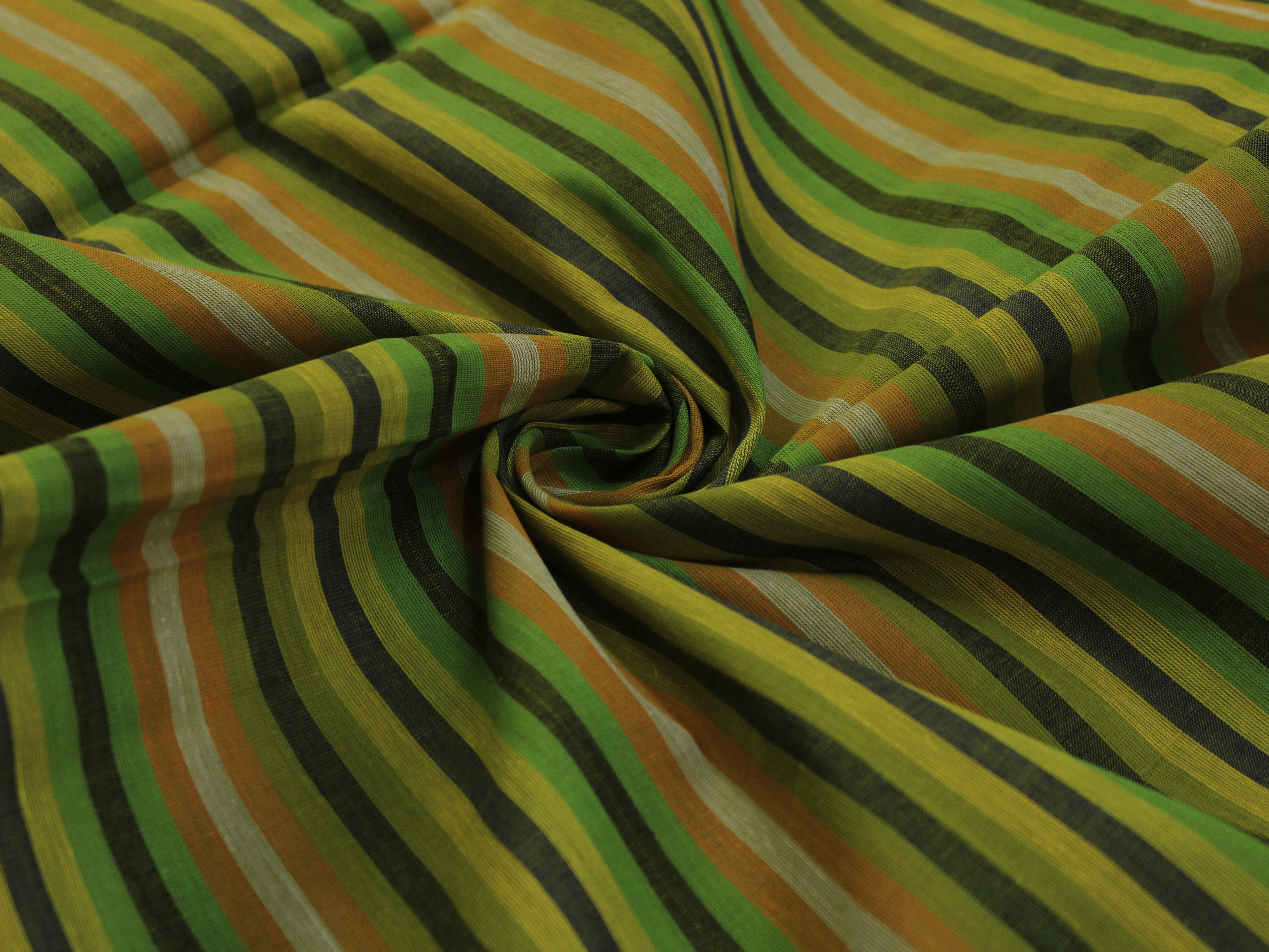 Pure Cotton Yarn-Dyed Handloom Multicolour Stripe Fabric — Olive Citrus
