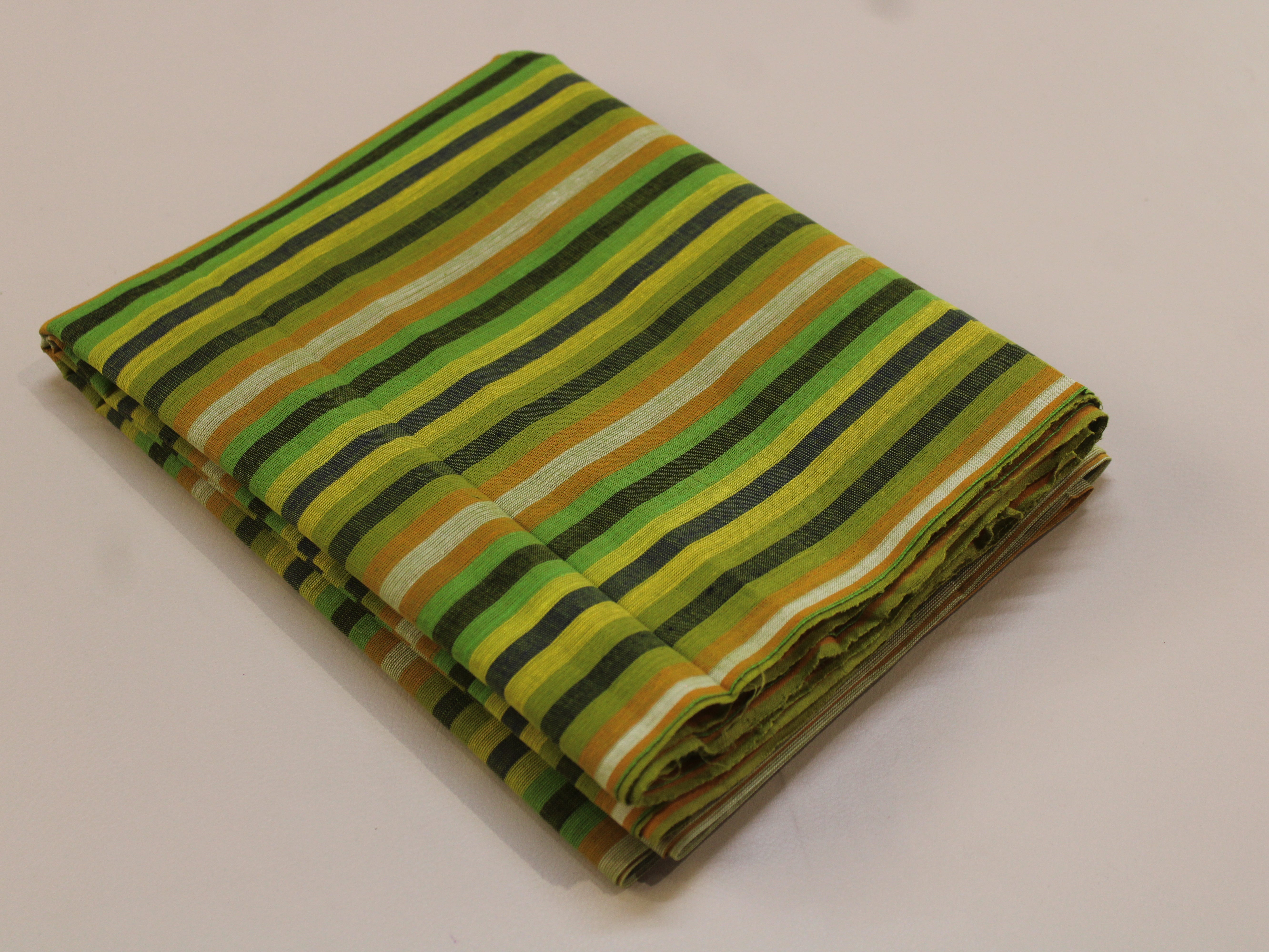 Pure Cotton Yarn-Dyed Handloom Multicolour Stripe Fabric — Olive Citrus