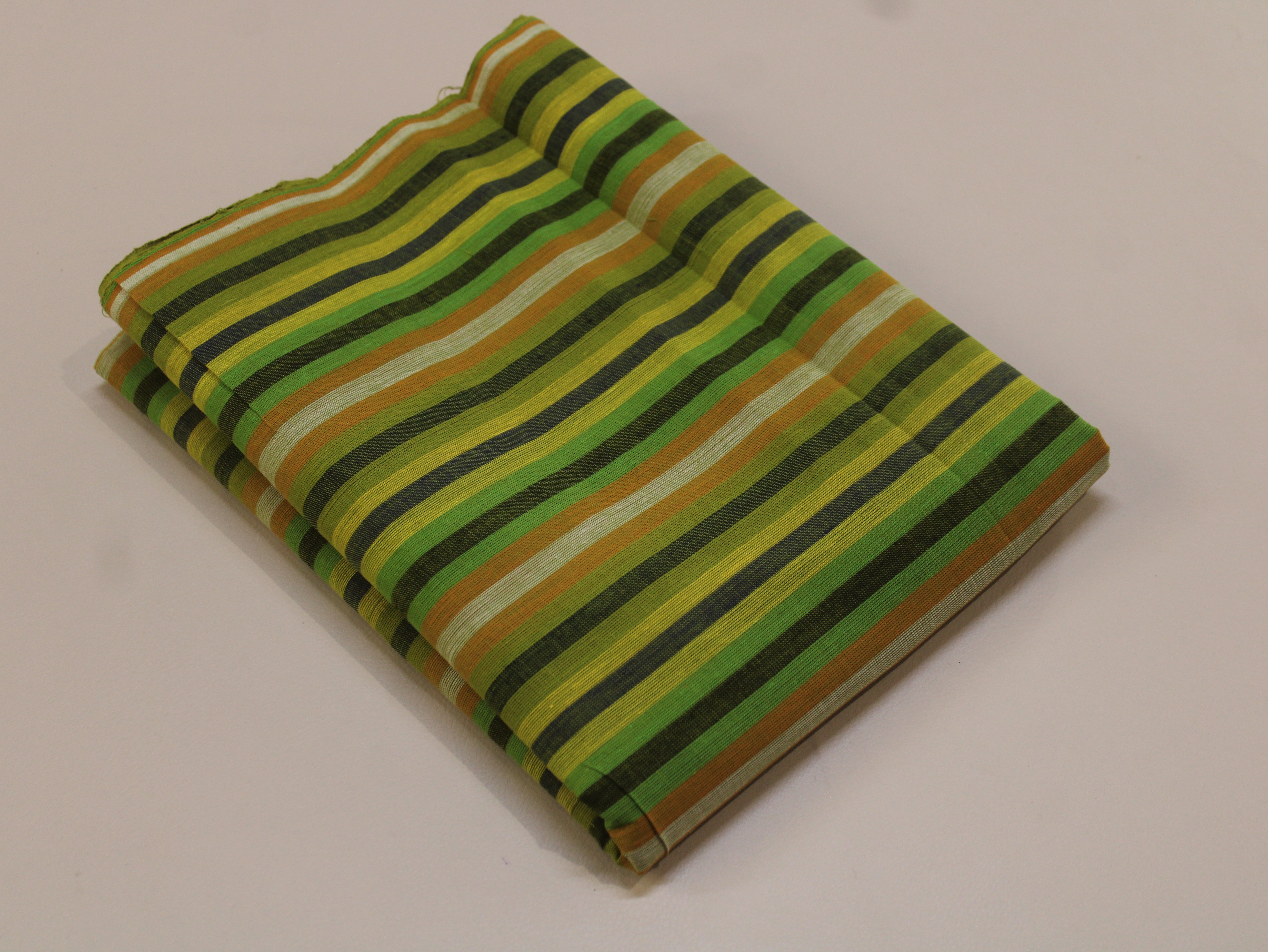 Pure Cotton Yarn-Dyed Handloom Multicolour Stripe Fabric — Olive Citrus