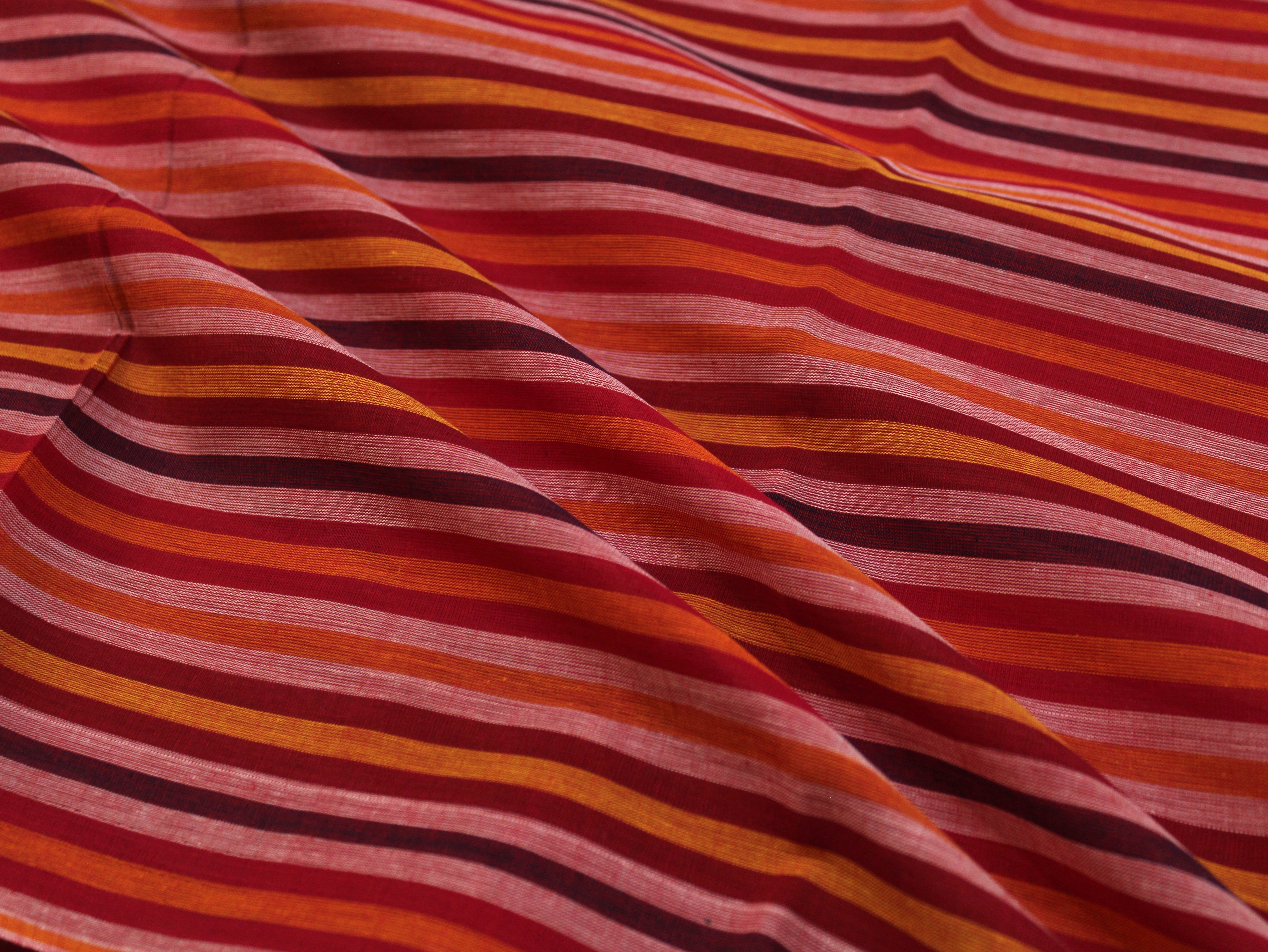 Pure Cotton Yarn-Dyed Handloom Multicolour Stripe Fabric — Maroon Ember