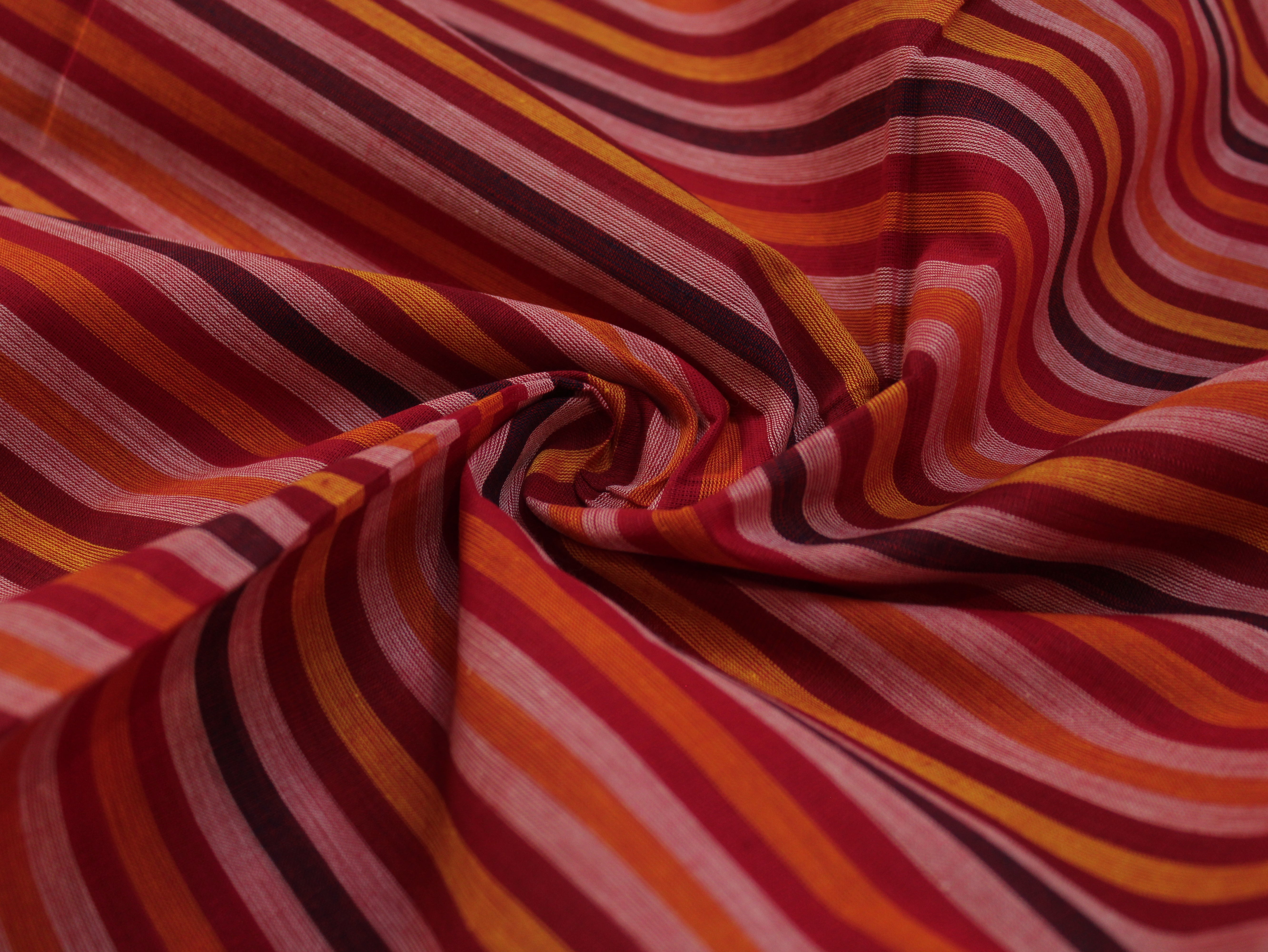 Pure Cotton Yarn-Dyed Handloom Multicolour Stripe Fabric — Maroon Ember