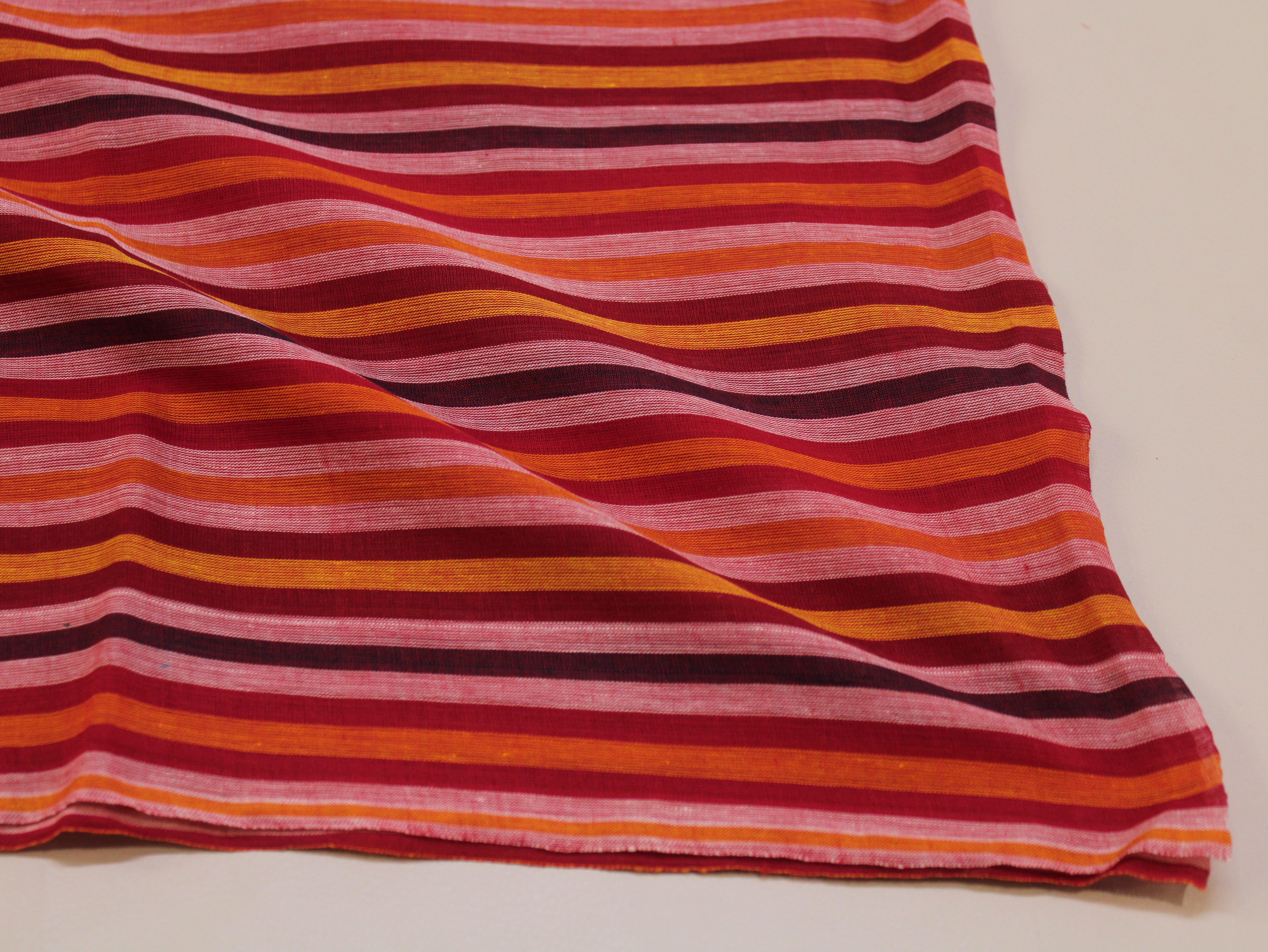 Pure Cotton Yarn-Dyed Handloom Multicolour Stripe Fabric — Maroon Ember