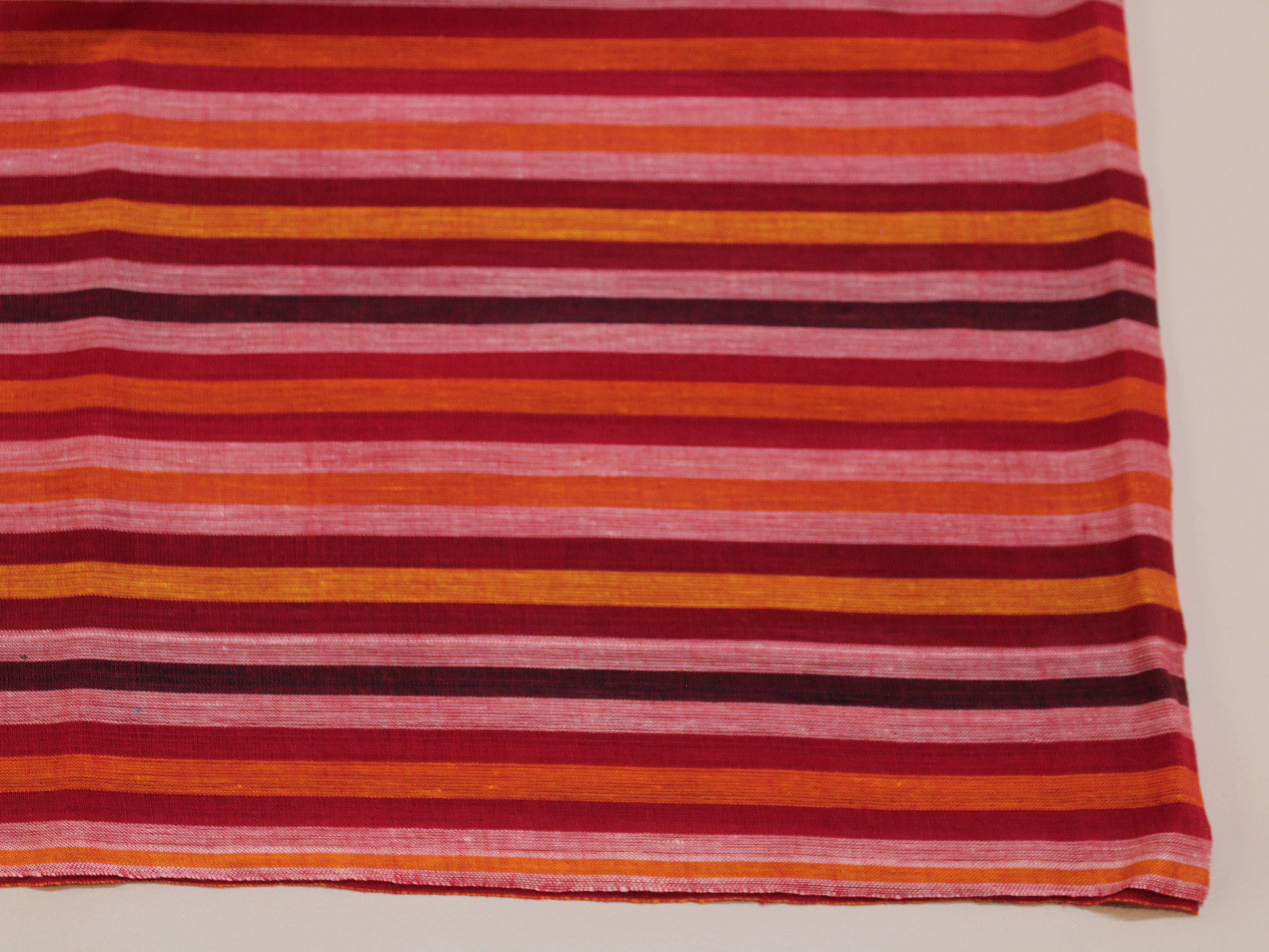 Pure Cotton Yarn-Dyed Handloom Multicolour Stripe Fabric — Maroon Ember
